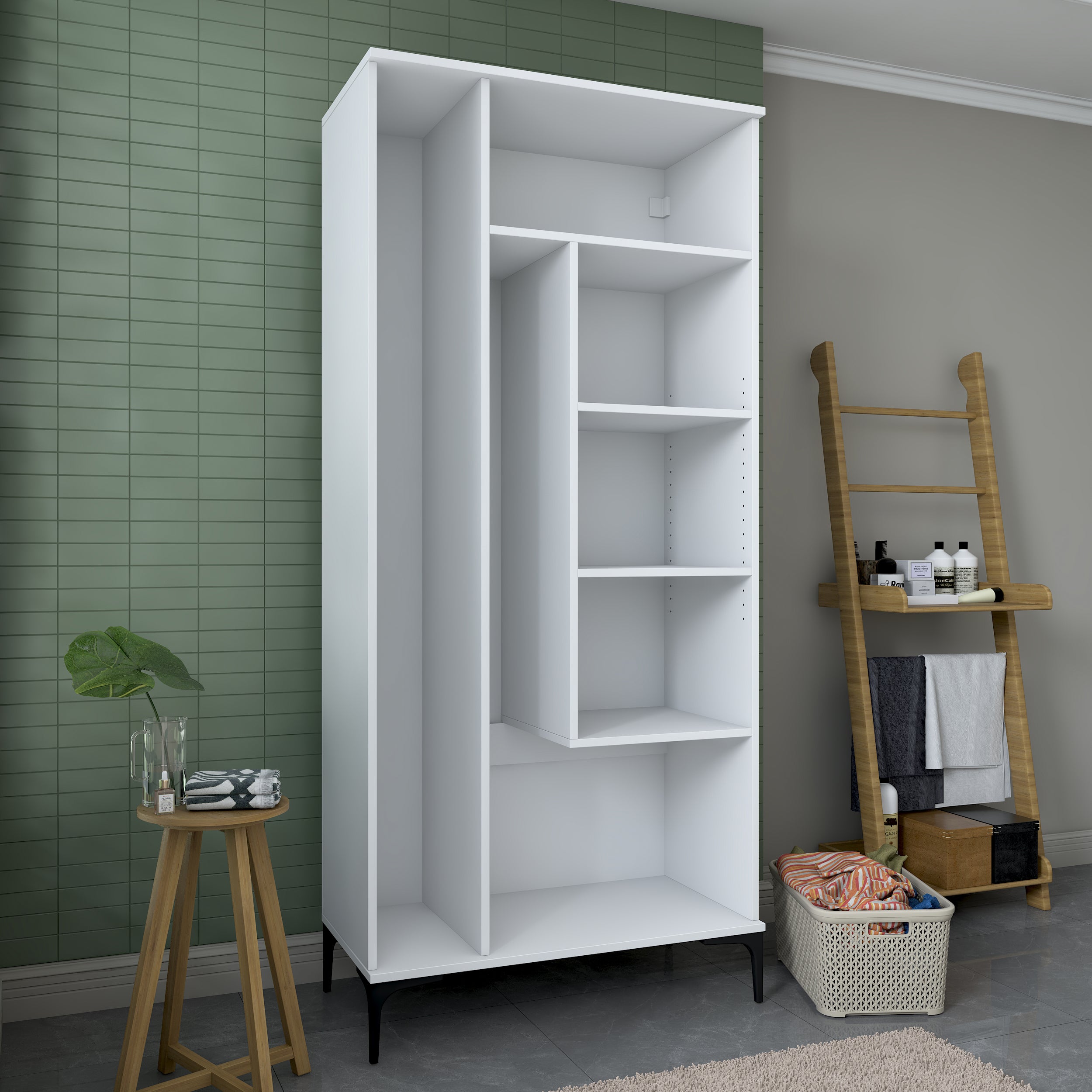 Rani KC104 Banyo Dolabı 2 Kapaklı 4 Raflı Çok Amaçlı Dolap Beyaz