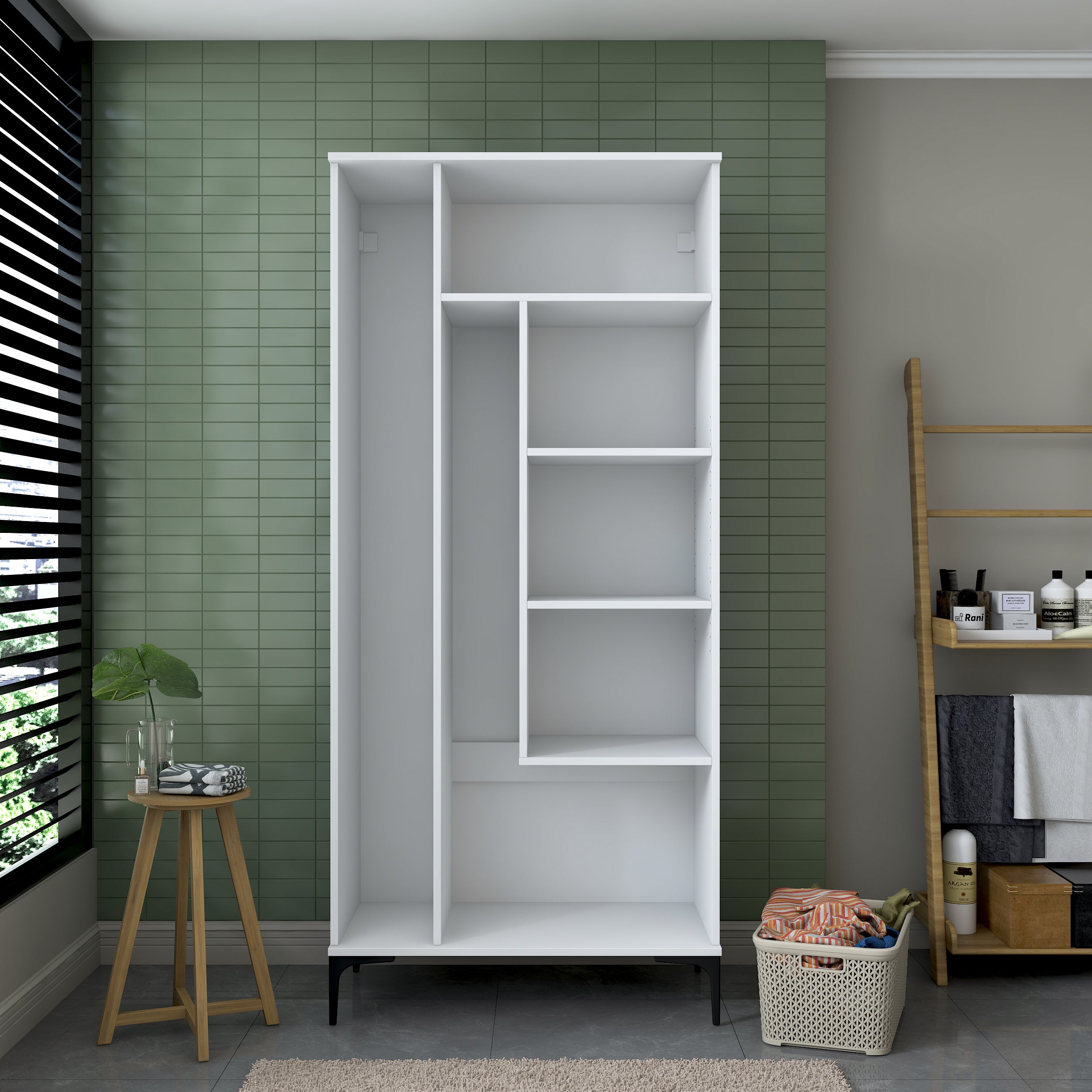 Rani KC104 Banyo Dolabı 2 Kapaklı 4 Raflı Çok Amaçlı Dolap Beyaz