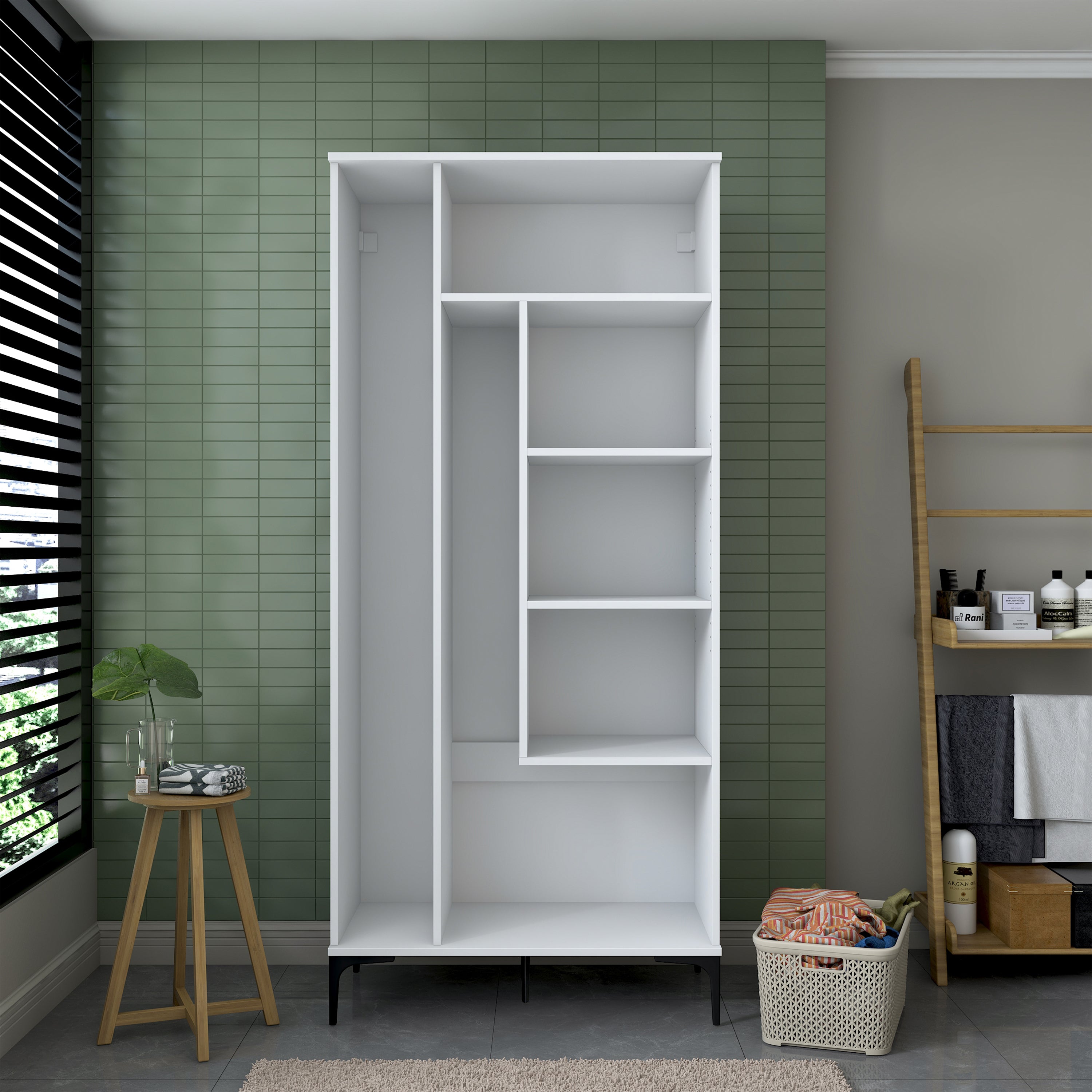 Rani KC104 Banyo Dolabı 2 Kapaklı 4 Raflı Çok Amaçlı Dolap Beyaz