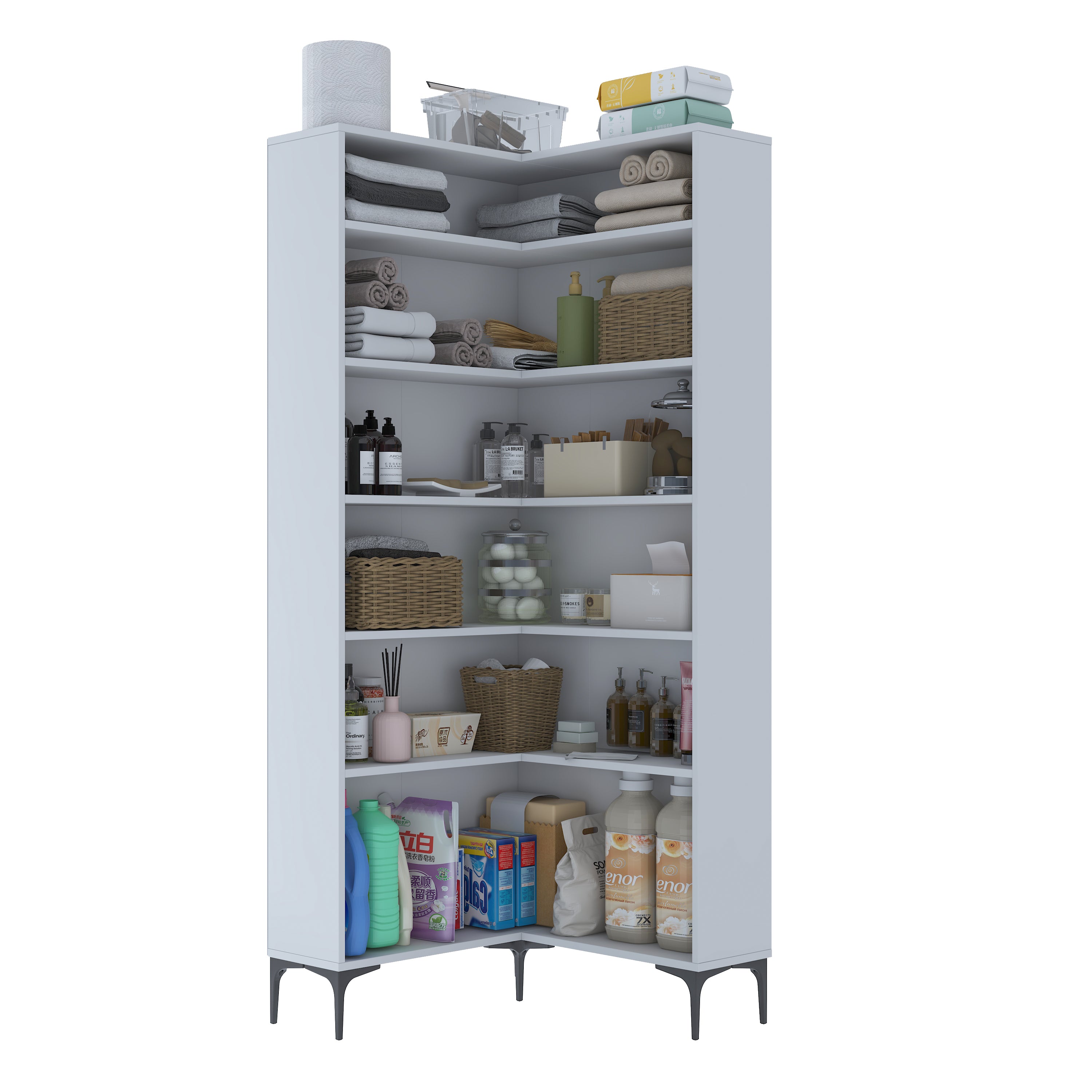 Rani KC106 Köşe Banyo Dolabı 5 Raflı Çok Amaçlı Dolap Beyaz