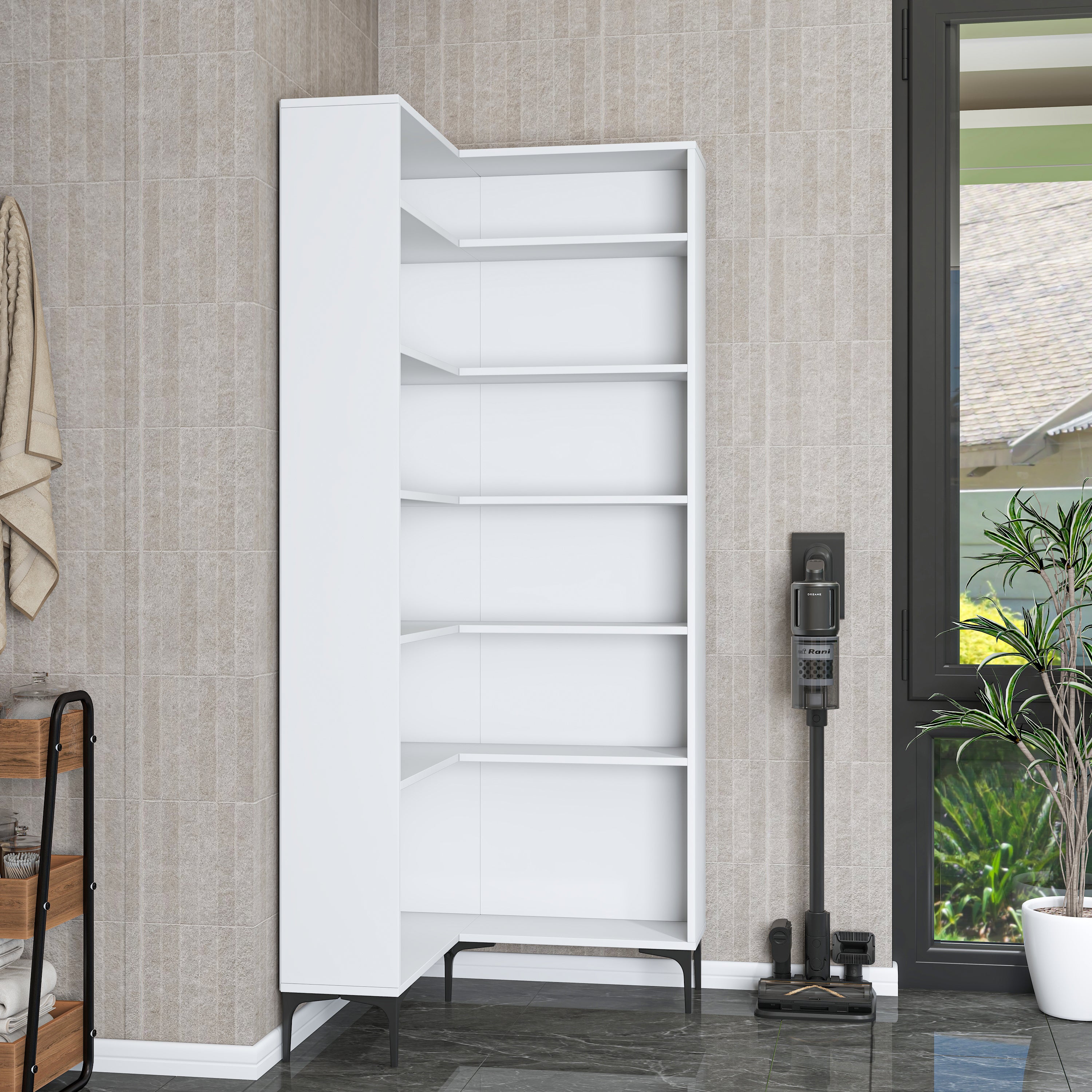 Rani KC106 Köşe Banyo Dolabı 5 Raflı Çok Amaçlı Dolap Beyaz
