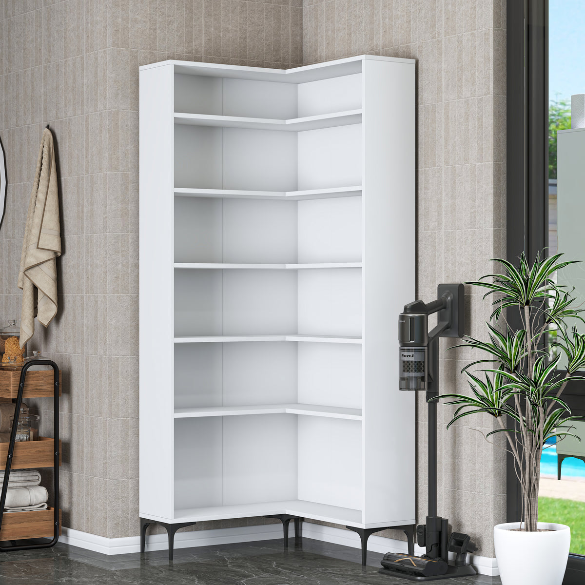 Rani KC106 Köşe Banyo Dolabı 5 Raflı Çok Amaçlı Dolap Beyaz
