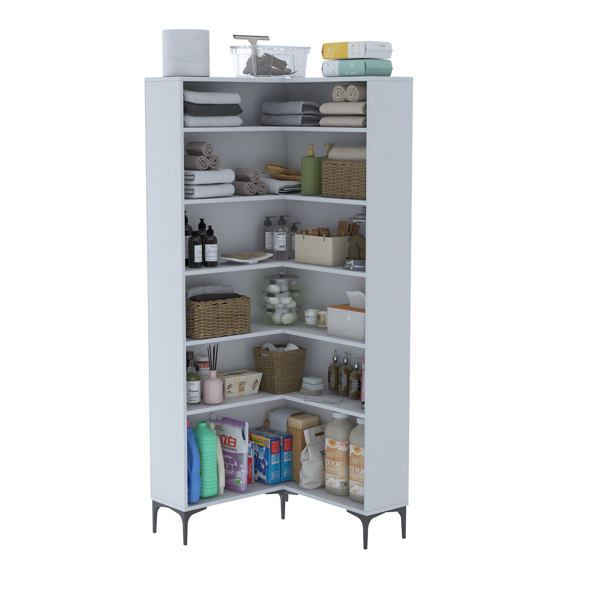 Rani KC106 Köşe Banyo Dolabı 5 Raflı Çok Amaçlı Dolap Beyaz