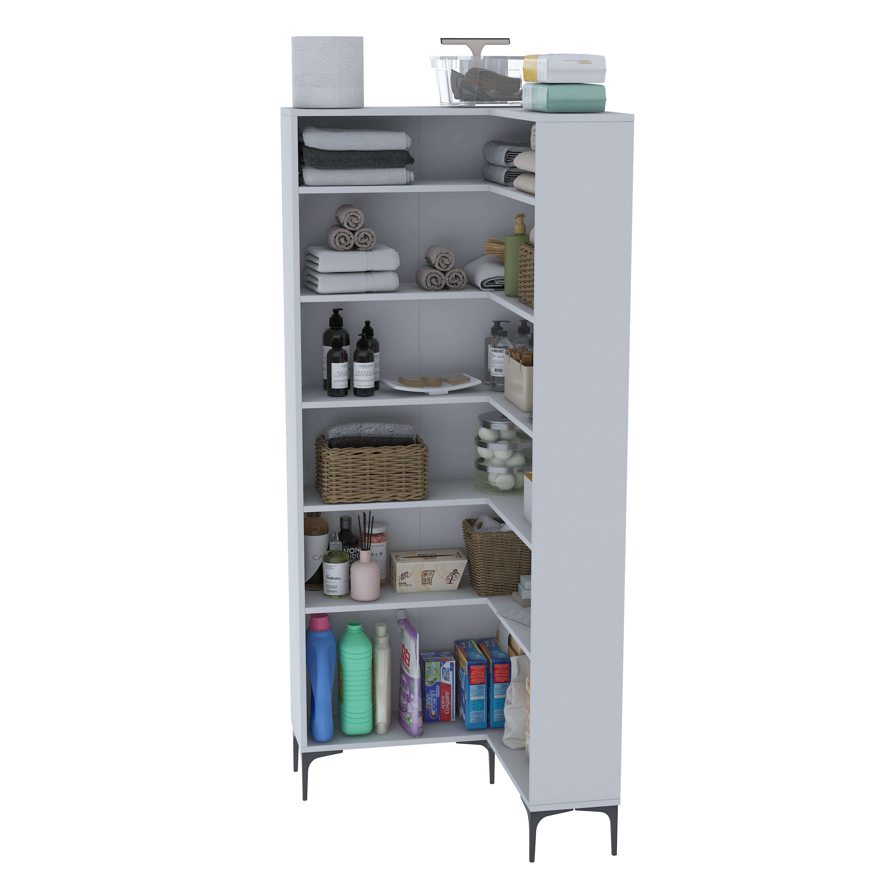 Rani KC106 Köşe Banyo Dolabı 5 Raflı Çok Amaçlı Dolap Beyaz