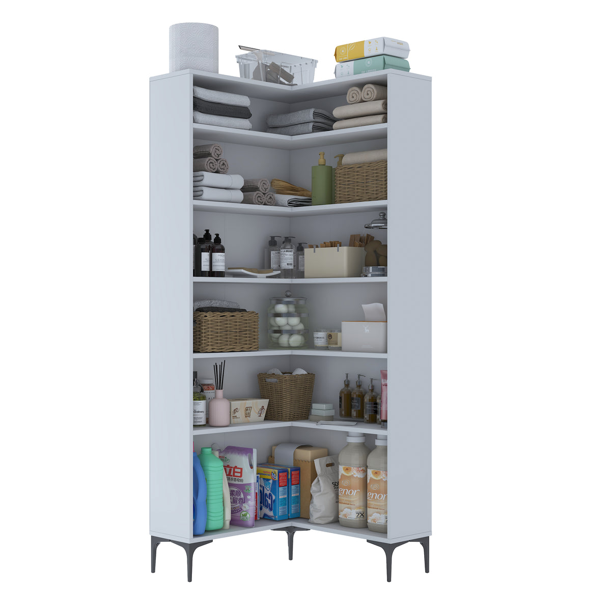 Rani KC106 Köşe Banyo Dolabı 5 Raflı Çok Amaçlı Dolap Beyaz