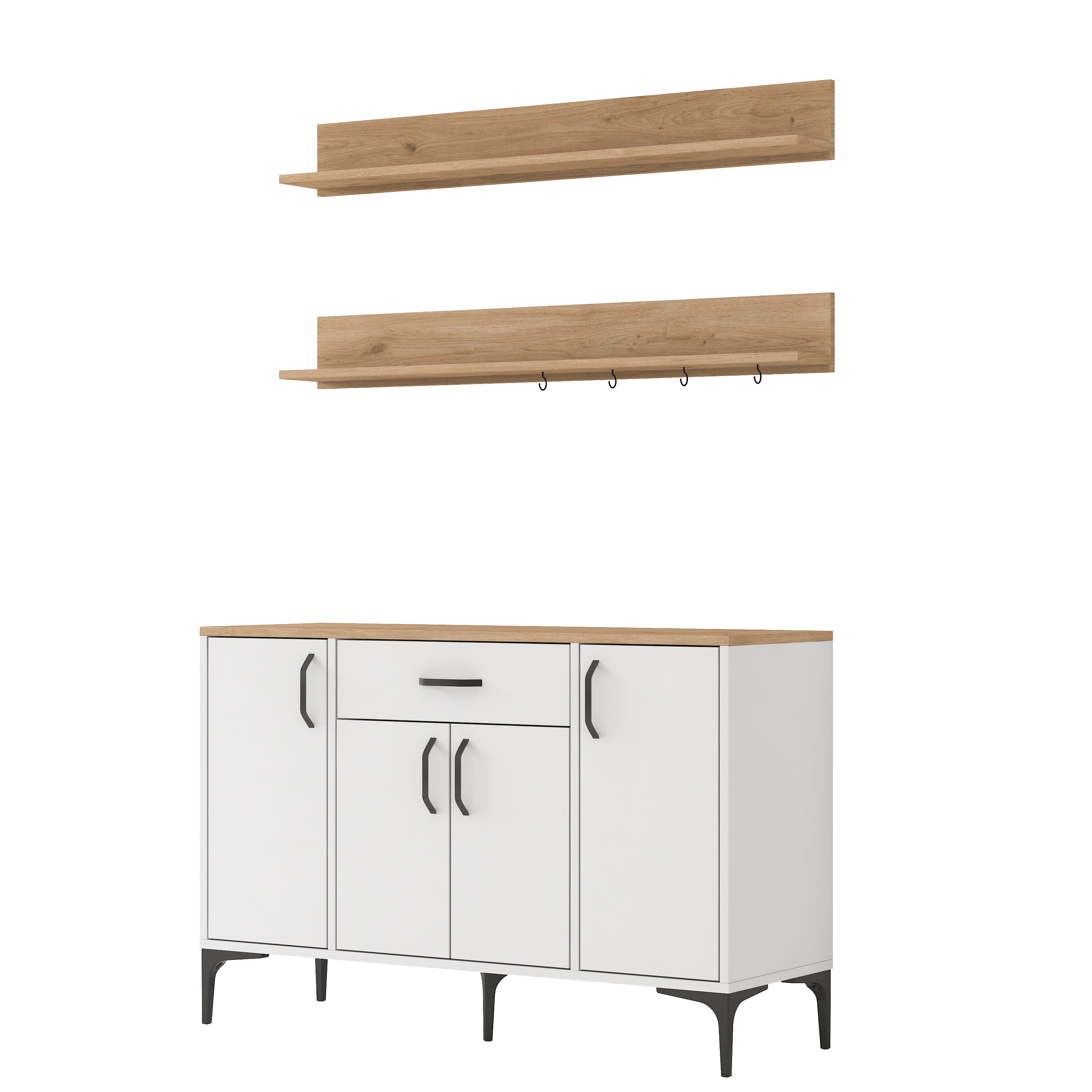 Rani JE233 Kahve Köşesi Çok Amaçlı Dolap 4 Kapaklı 1 Çekmeceli 2 Raflı  Kiler Mutfak Dolabı Beyaz - Sepet Ceviz