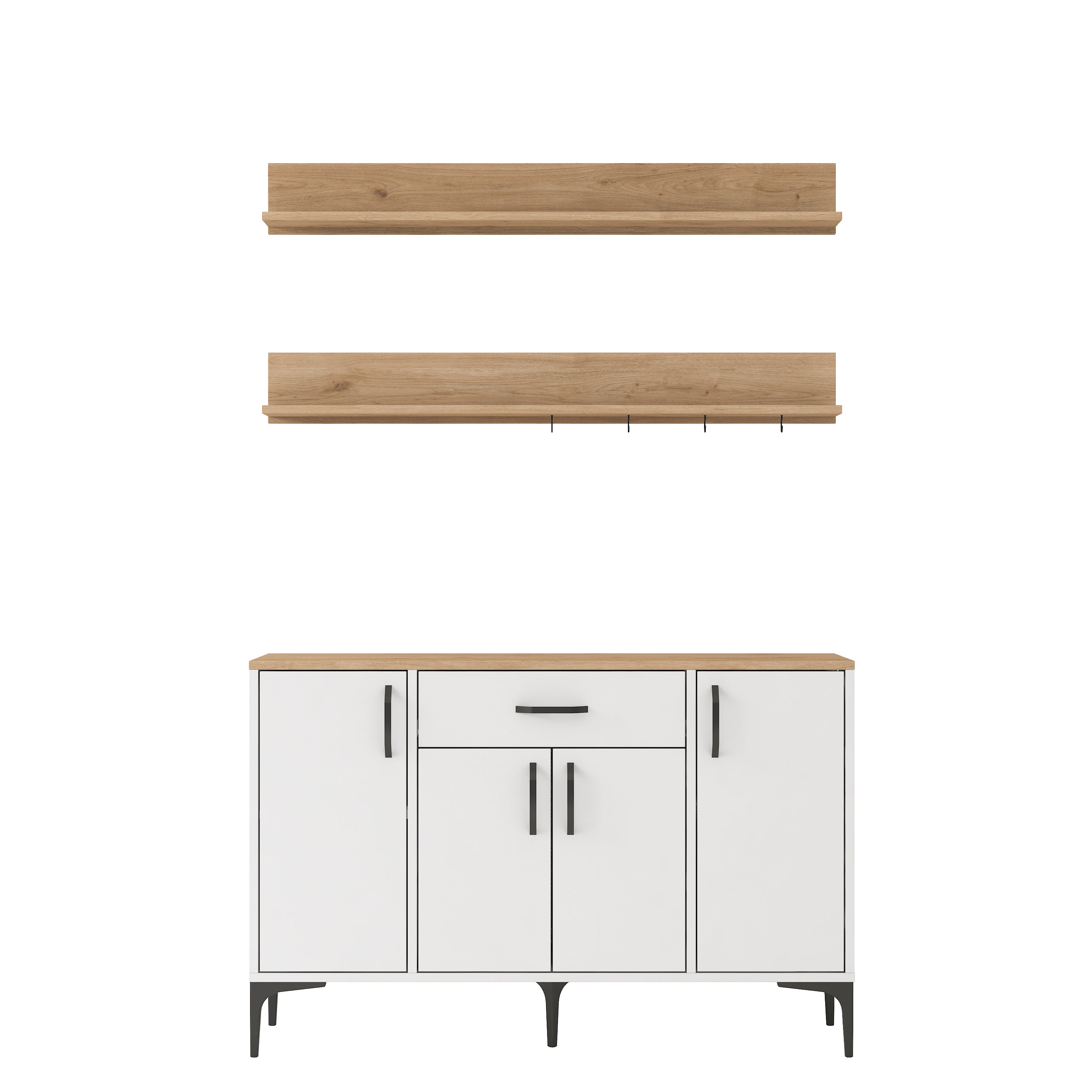 Rani JE233 Kahve Köşesi Çok Amaçlı Dolap 4 Kapaklı 1 Çekmeceli 2 Raflı  Kiler Mutfak Dolabı Beyaz - Sepet Ceviz