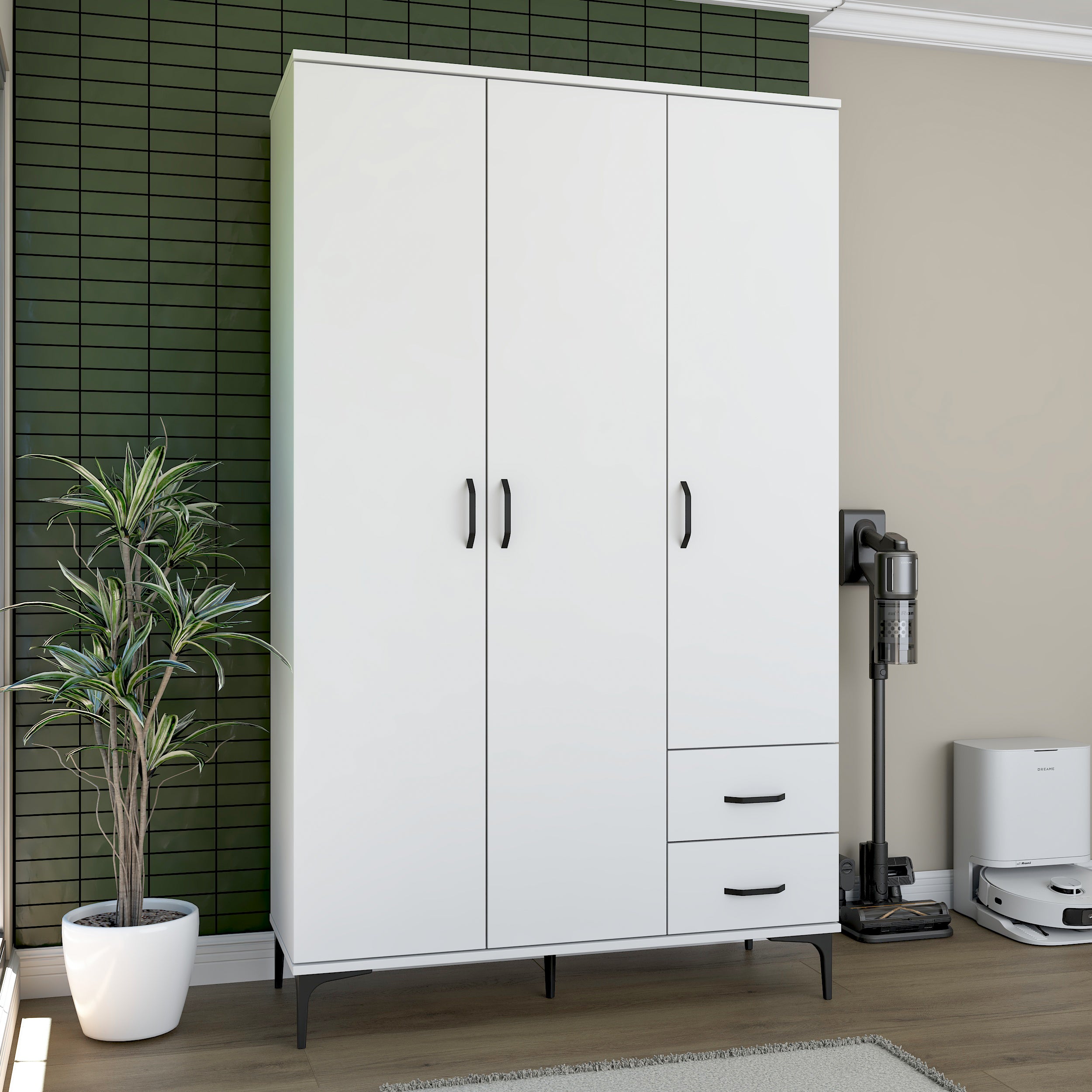 Rani KC105 Banyo Dolabı 3 Kapaklı 13 Raflı 2 Çekmeceli Çok Amaçlı Dolap Beyaz