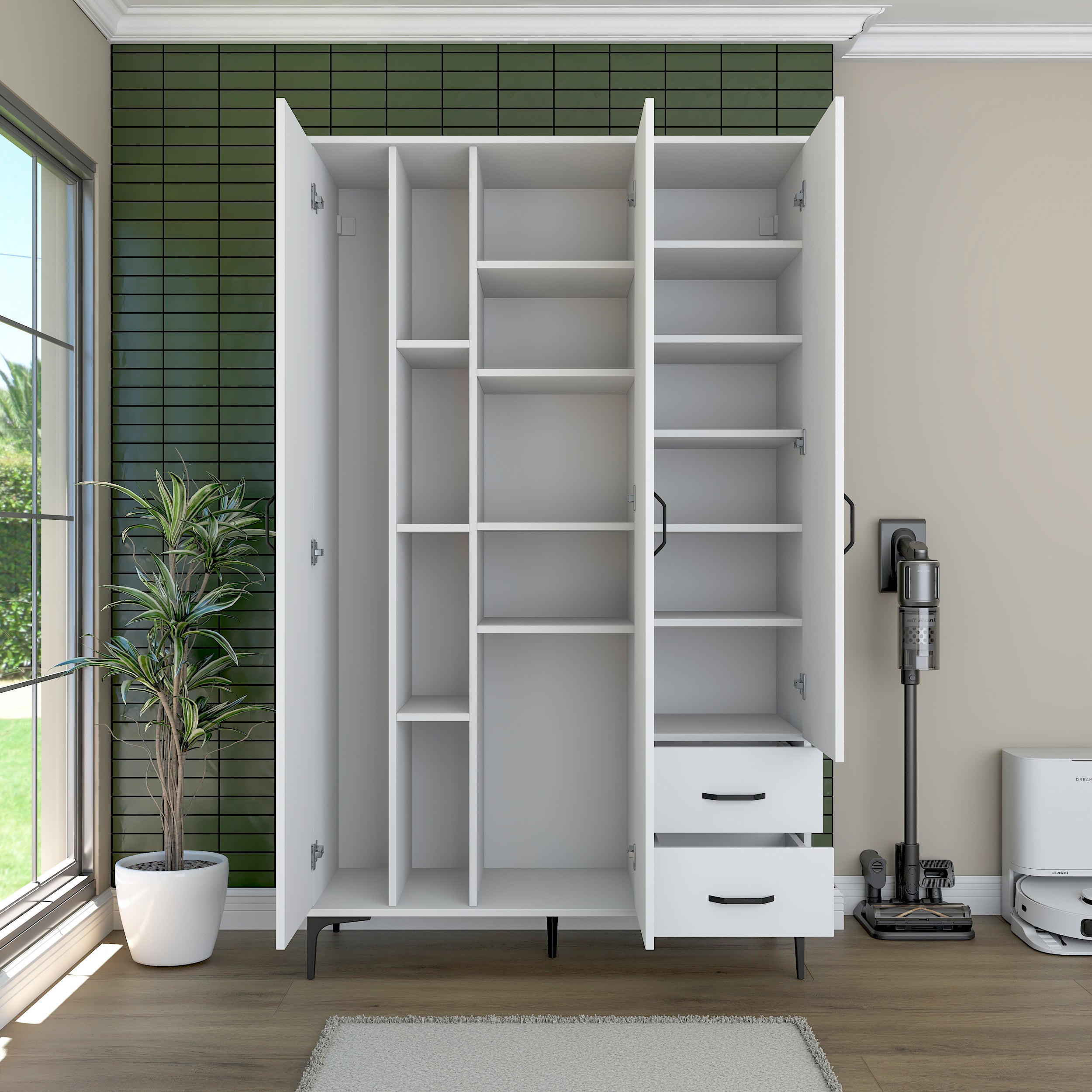 Rani KC105 Banyo Dolabı 3 Kapaklı 13 Raflı 2 Çekmeceli Çok Amaçlı Dolap Beyaz