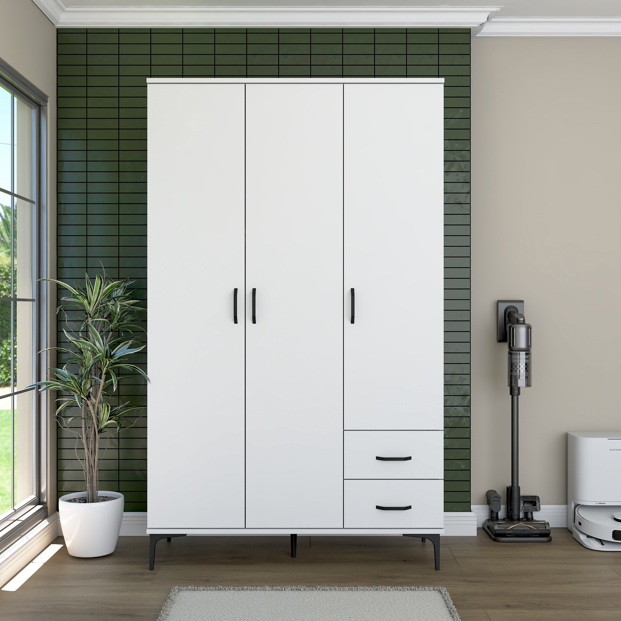 Rani KC105 Banyo Dolabı 3 Kapaklı 13 Raflı 2 Çekmeceli Çok Amaçlı Dolap Beyaz