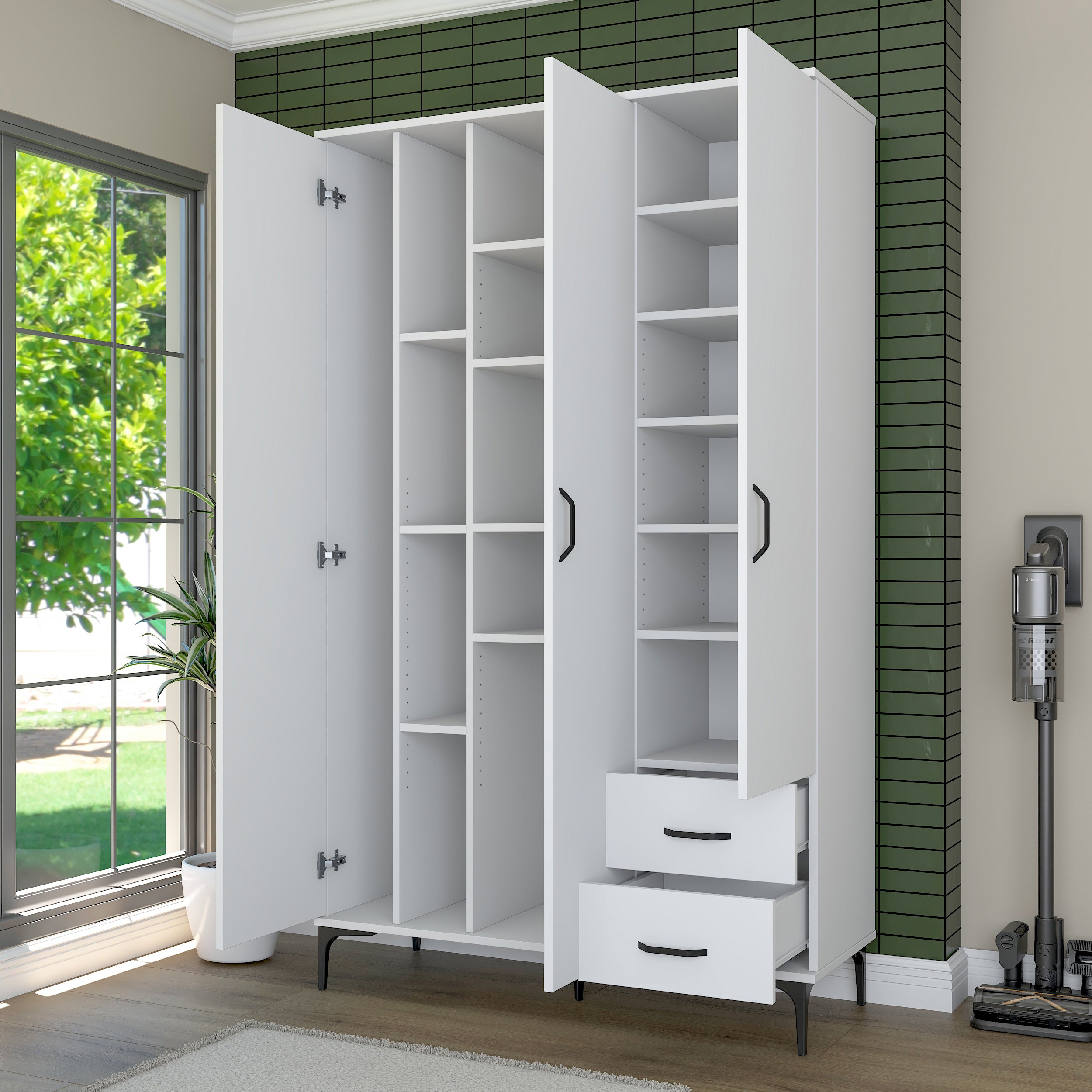 Rani KC105 Banyo Dolabı 3 Kapaklı 13 Raflı 2 Çekmeceli Çok Amaçlı Dolap Beyaz