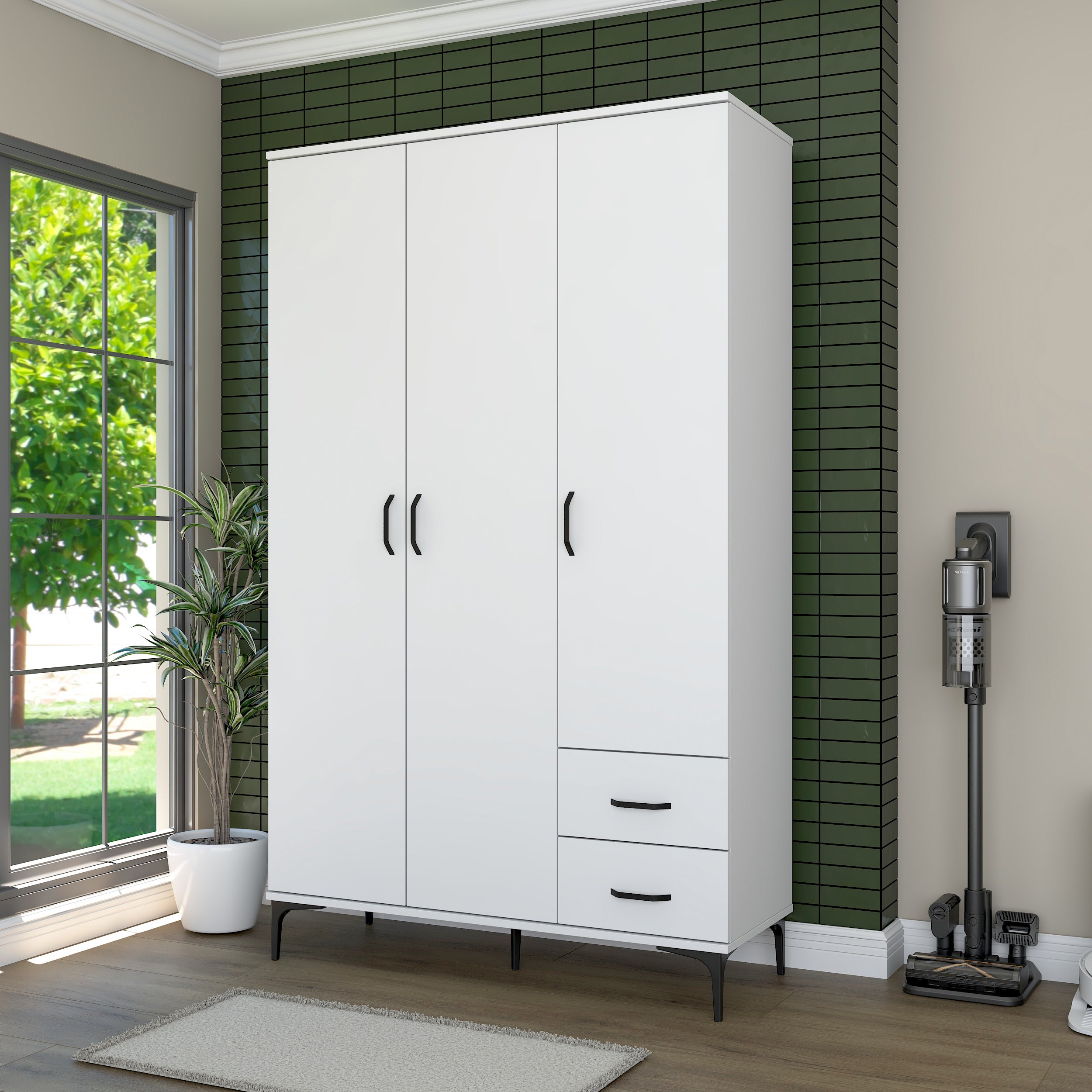 Rani KC105 Banyo Dolabı 3 Kapaklı 13 Raflı 2 Çekmeceli Çok Amaçlı Dolap Beyaz