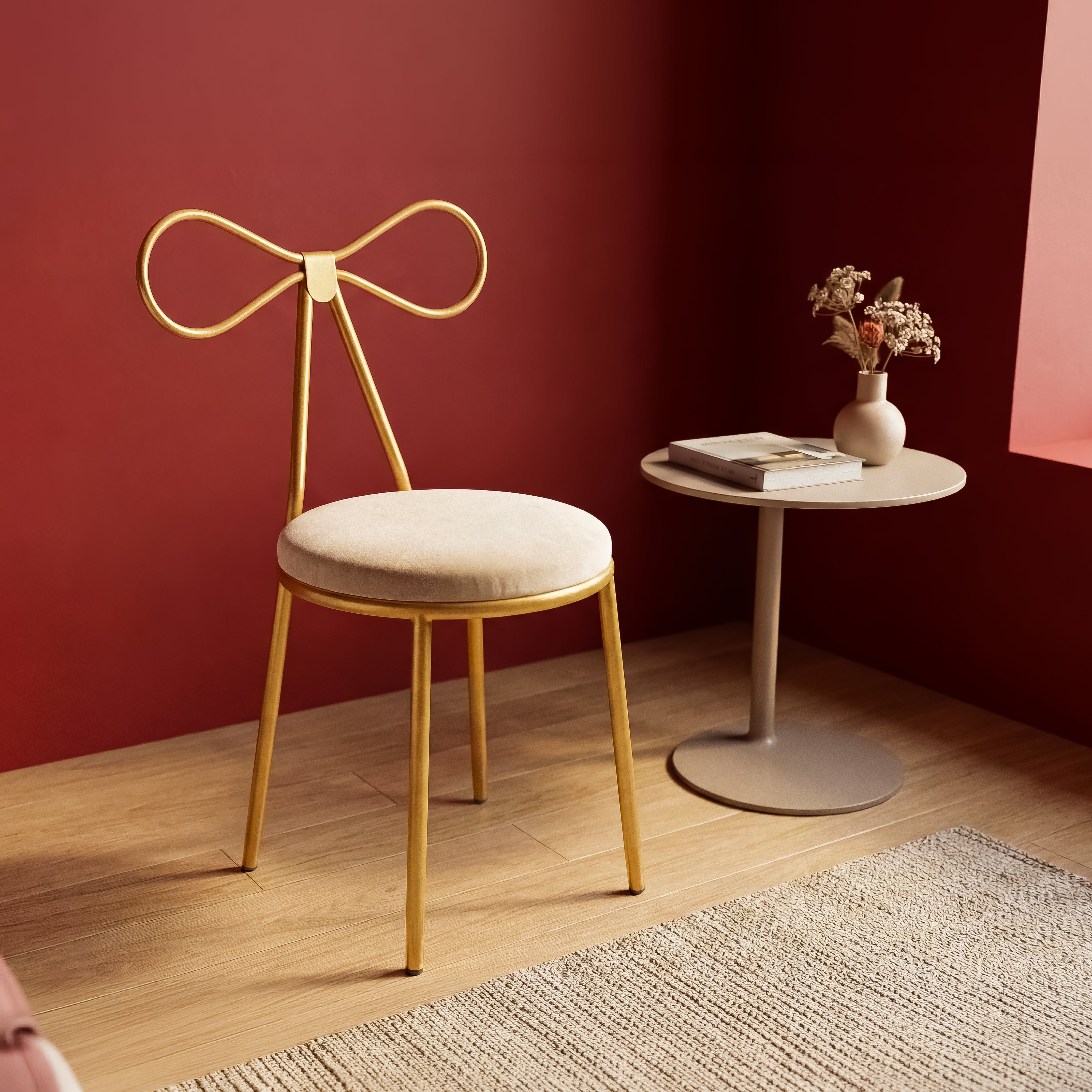 Rani JB111 Fiyonk Metal Makyaj Masası Sandalyesi Gold