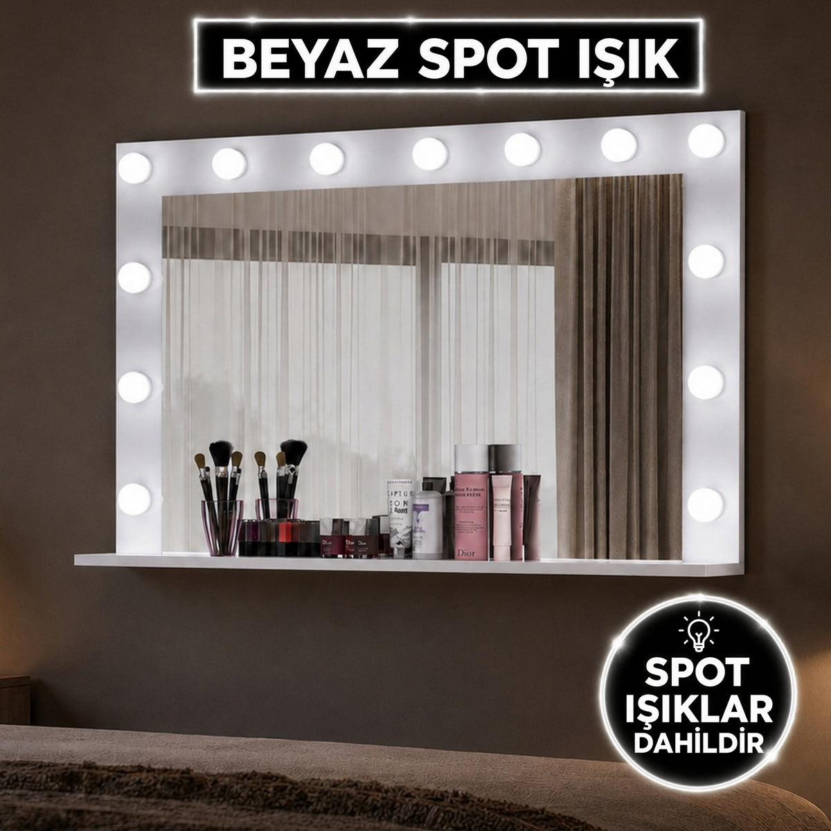 Rani EF110 Hollywood Işıklı Ayna Kulis Makyaj Aynası Spot Işıklar Dahil Ayna Beyaz