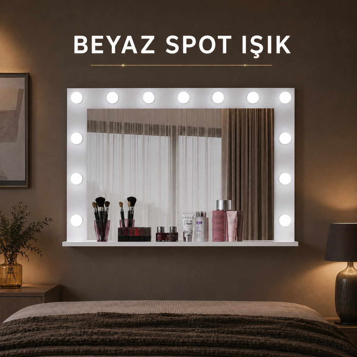Rani EF110 Hollywood Işıklı Ayna Kulis Makyaj Aynası Spot Işıklar Dahil Ayna Beyaz
