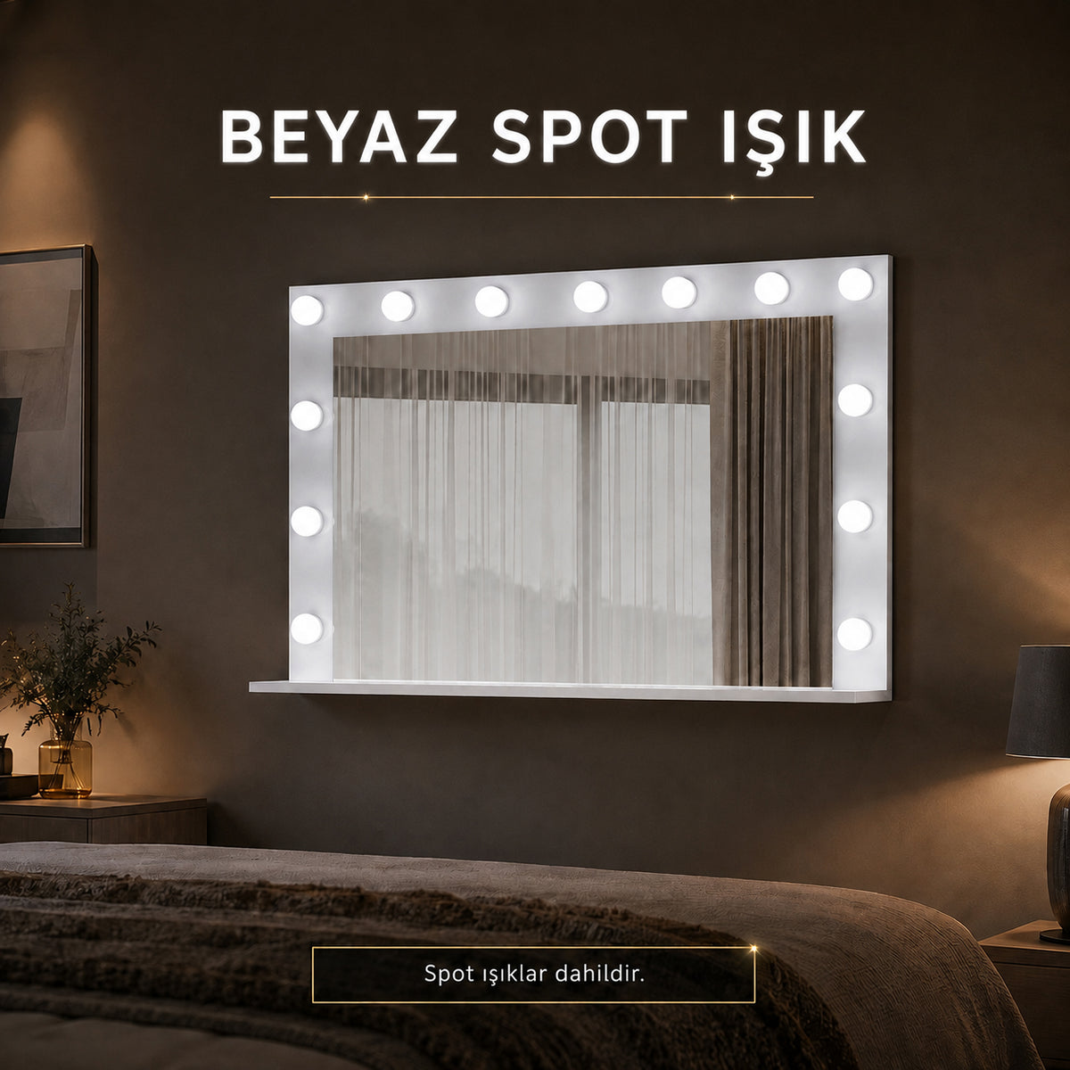 Rani EF110 Hollywood Işıklı Ayna Kulis Makyaj Aynası Spot Işıklar Dahil Ayna Beyaz