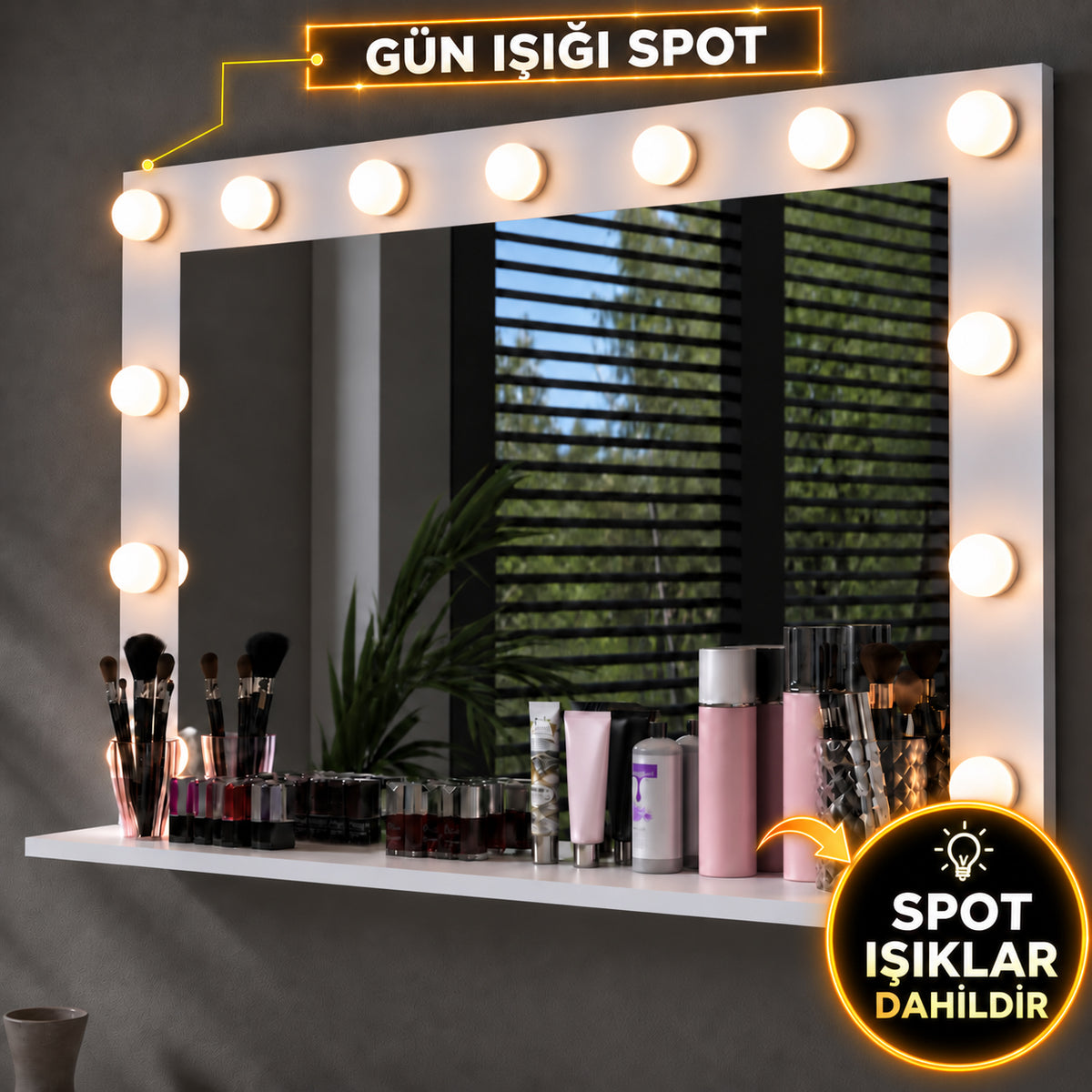 Rani EF111 Hollywood Işıklı Ayna Kulis Makyaj Aynası Günışığı Spot Işıklı
