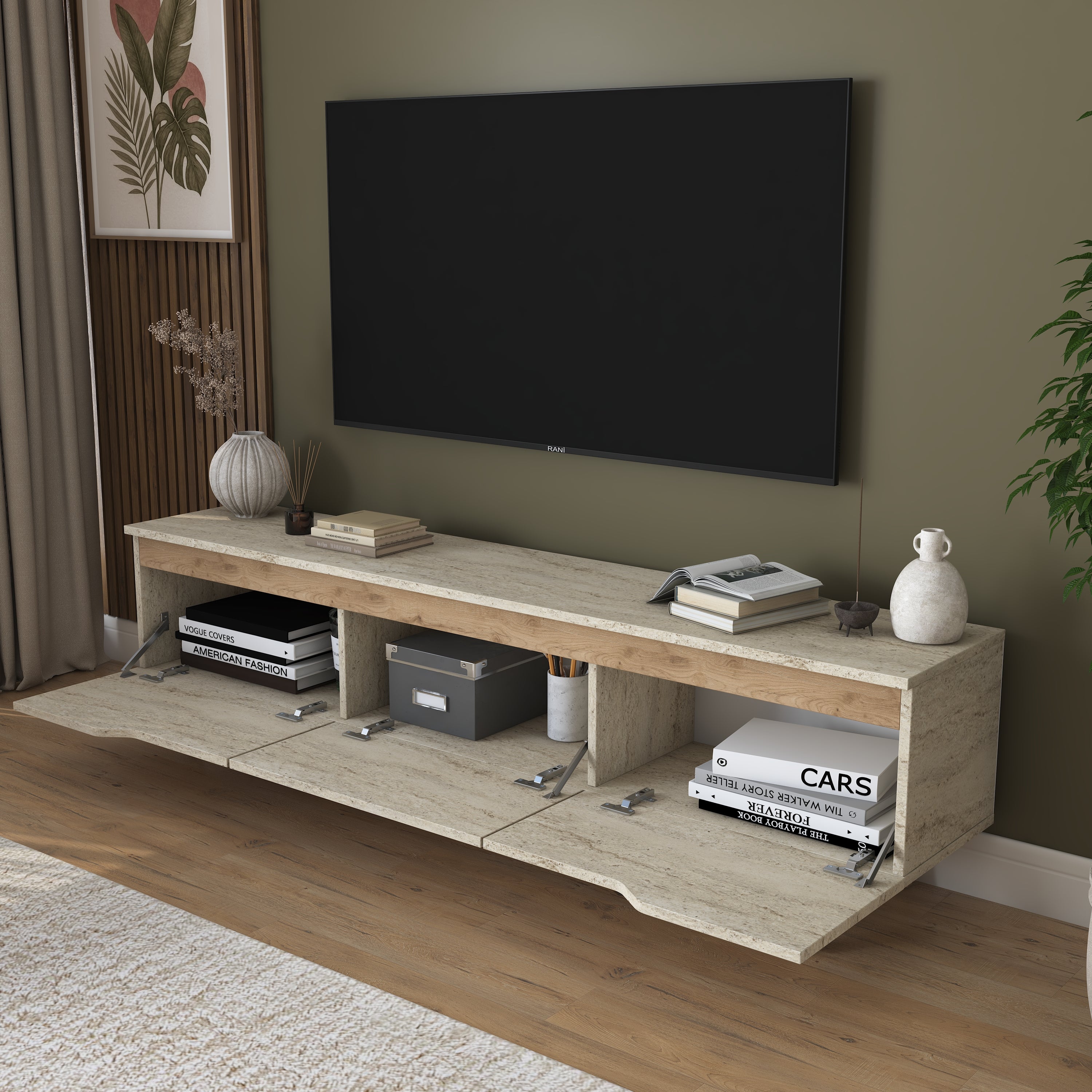 Rani AA168 Tv Ünitesi Modern Ayaklı Tv Sehpası Traverten - Sepet Ceviz