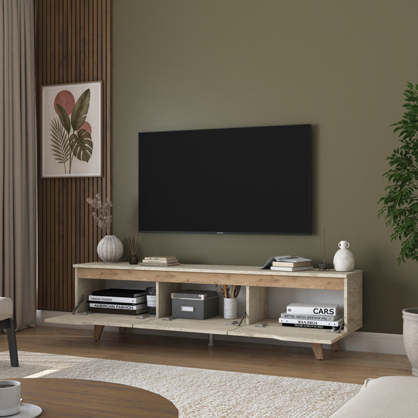 Rani AA168 Tv Ünitesi Modern Ayaklı Tv Sehpası Traverten - Sepet Ceviz