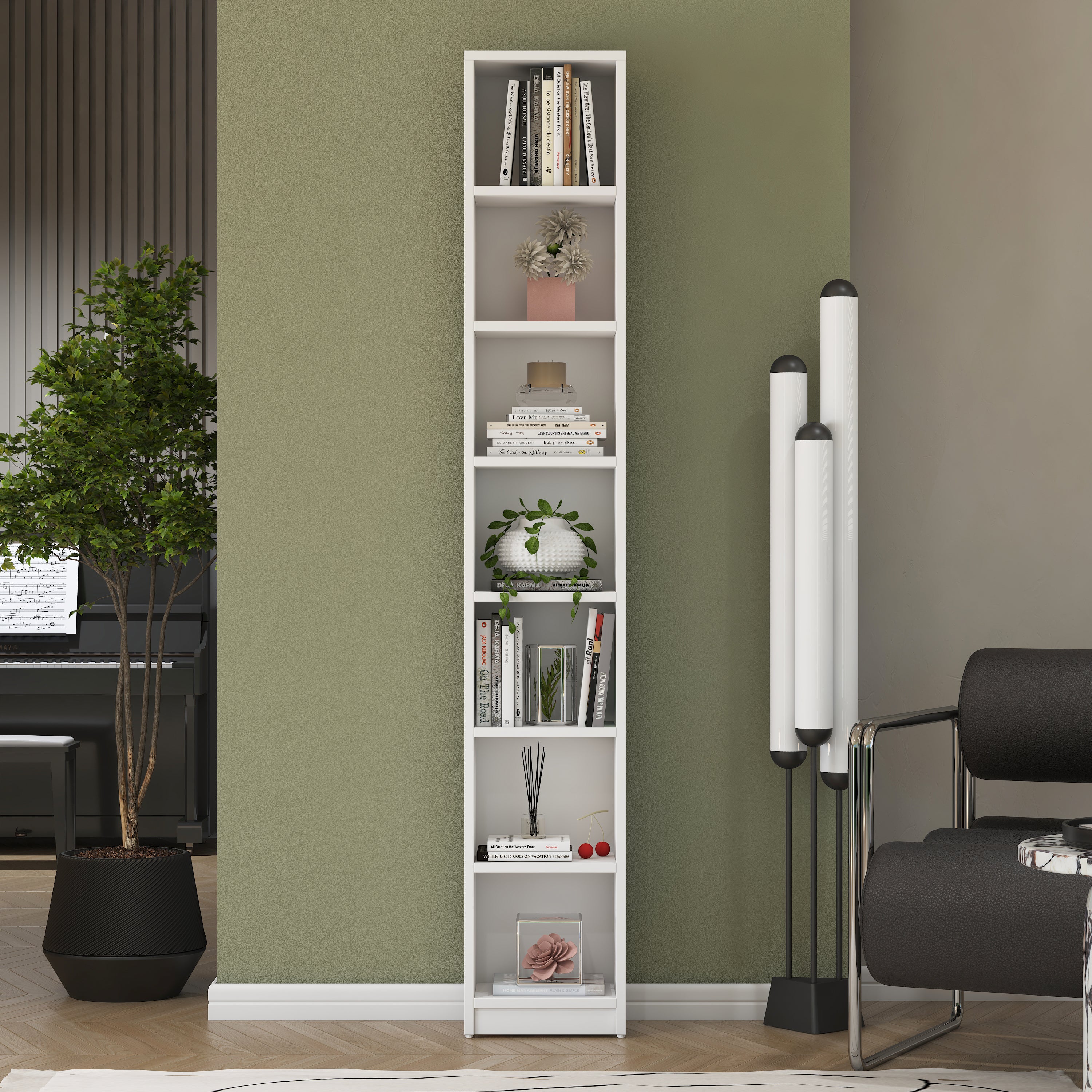Rani HC126 Kitaplık 6 Raflı Çalışma Odası Kütüphane Modern Duvar Rafı Beyaz