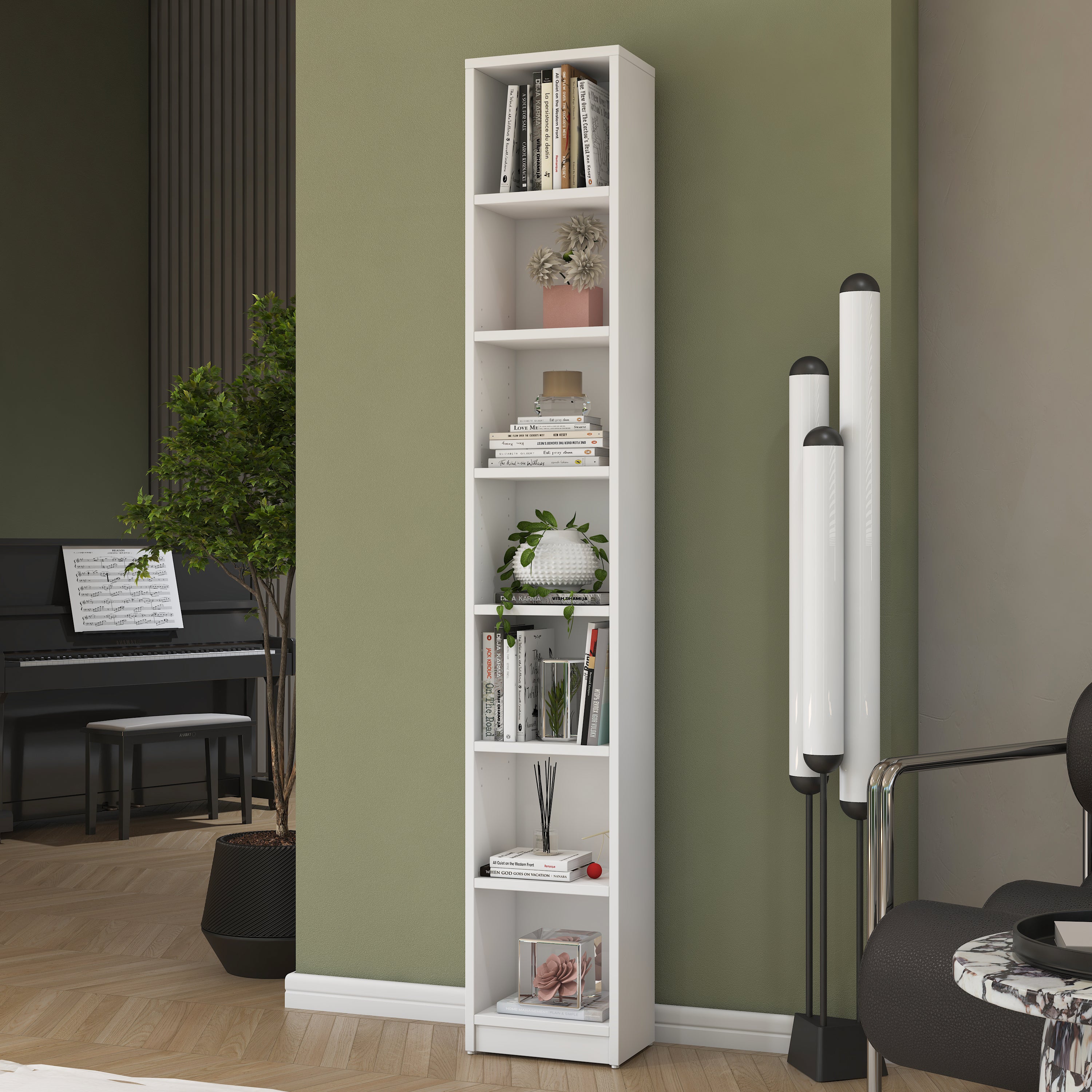 Rani HC126 Kitaplık 6 Raflı Çalışma Odası Kütüphane Modern Duvar Rafı Beyaz
