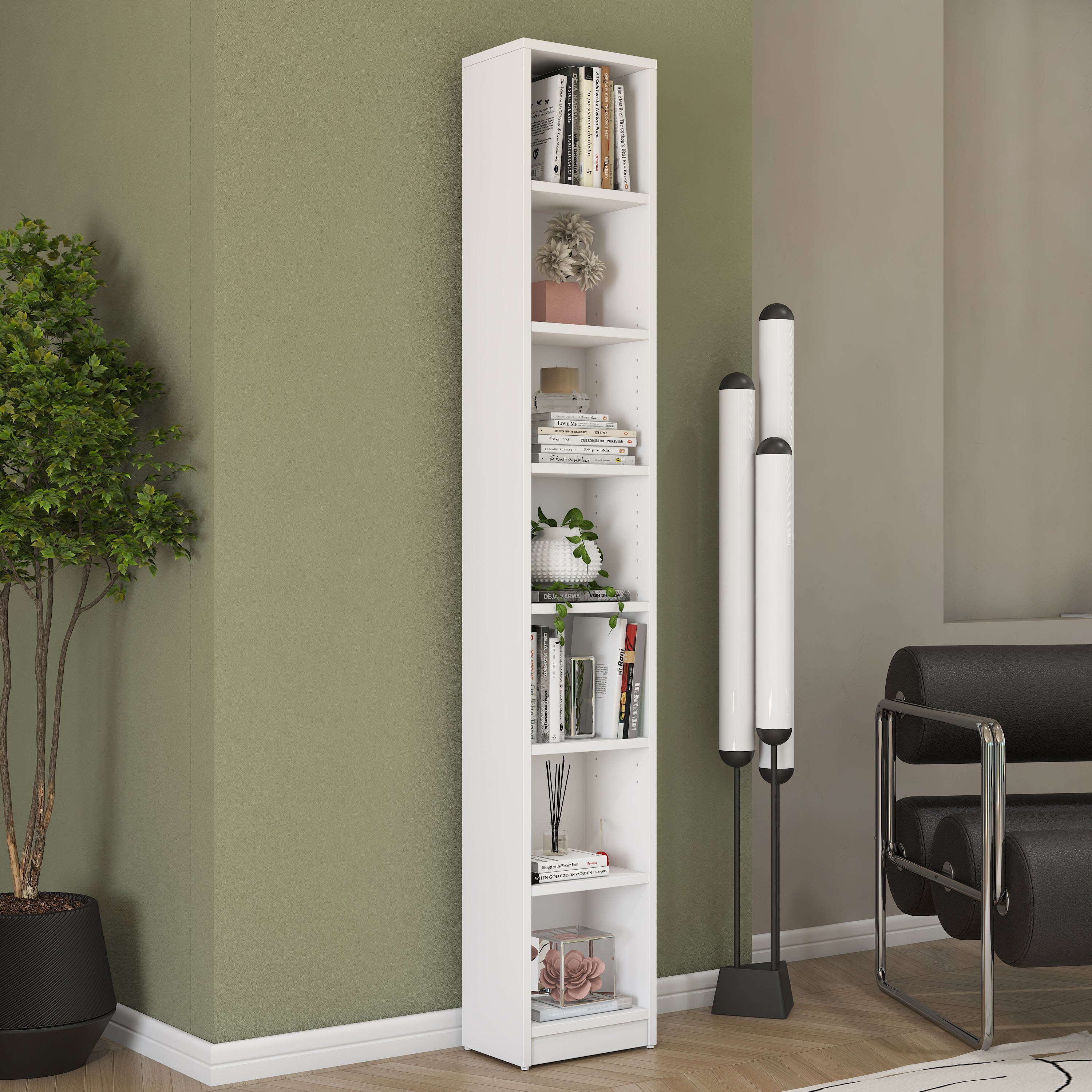 Rani HC126 Kitaplık 6 Raflı Çalışma Odası Kütüphane Modern Duvar Rafı Beyaz