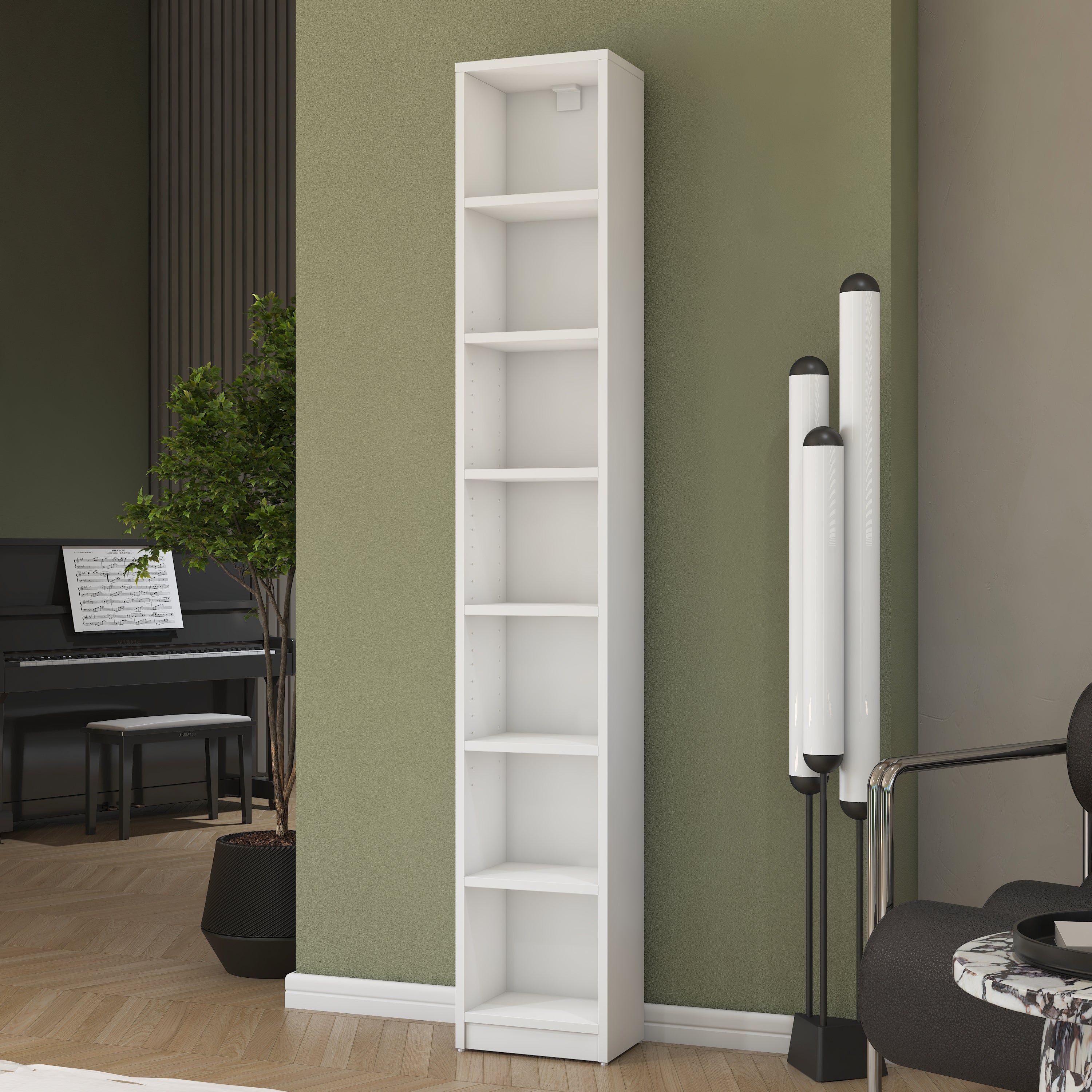 Rani HC126 Kitaplık 6 Raflı Çalışma Odası Kütüphane Modern Duvar Rafı Beyaz