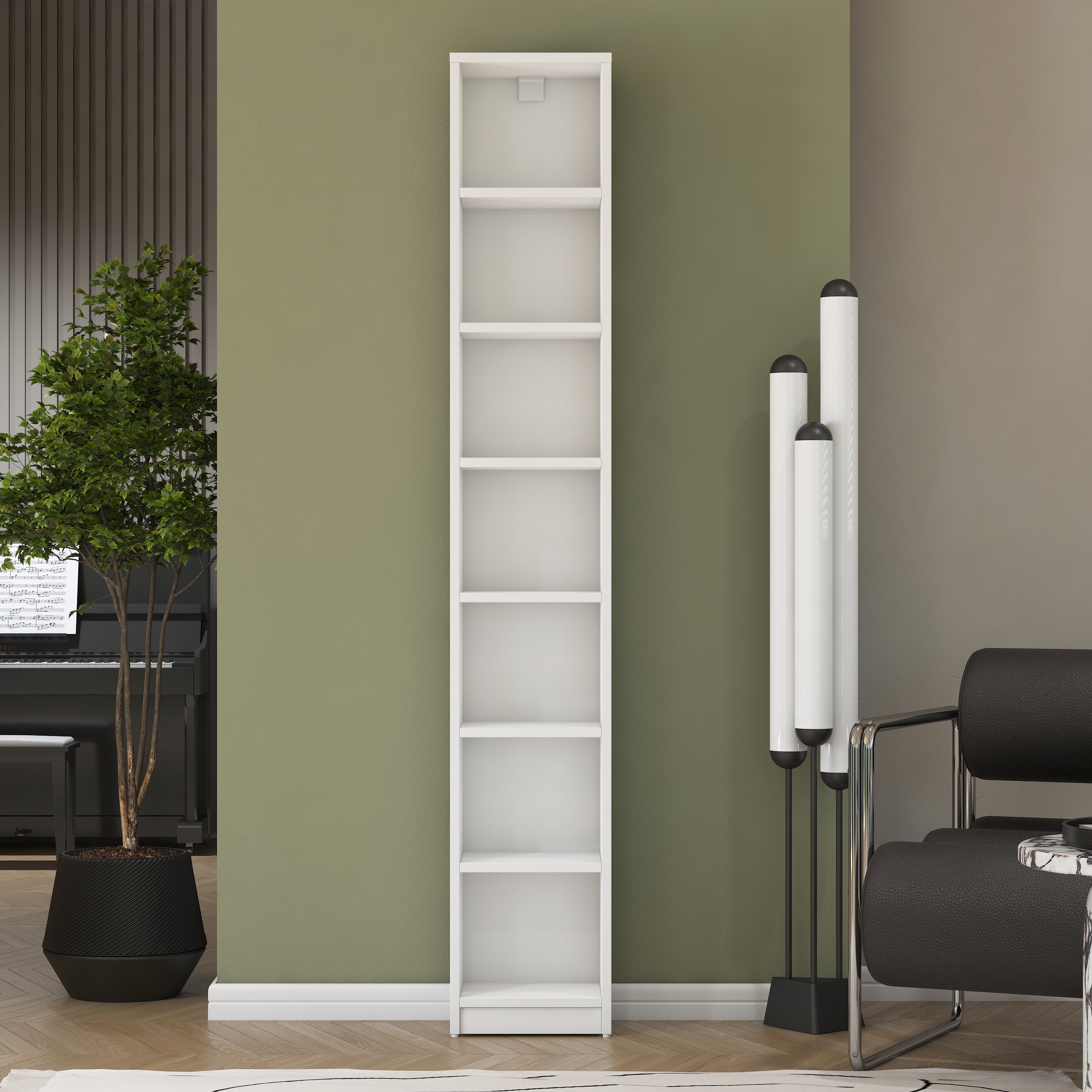 Rani HC126 Kitaplık 6 Raflı Çalışma Odası Kütüphane Modern Duvar Rafı Beyaz