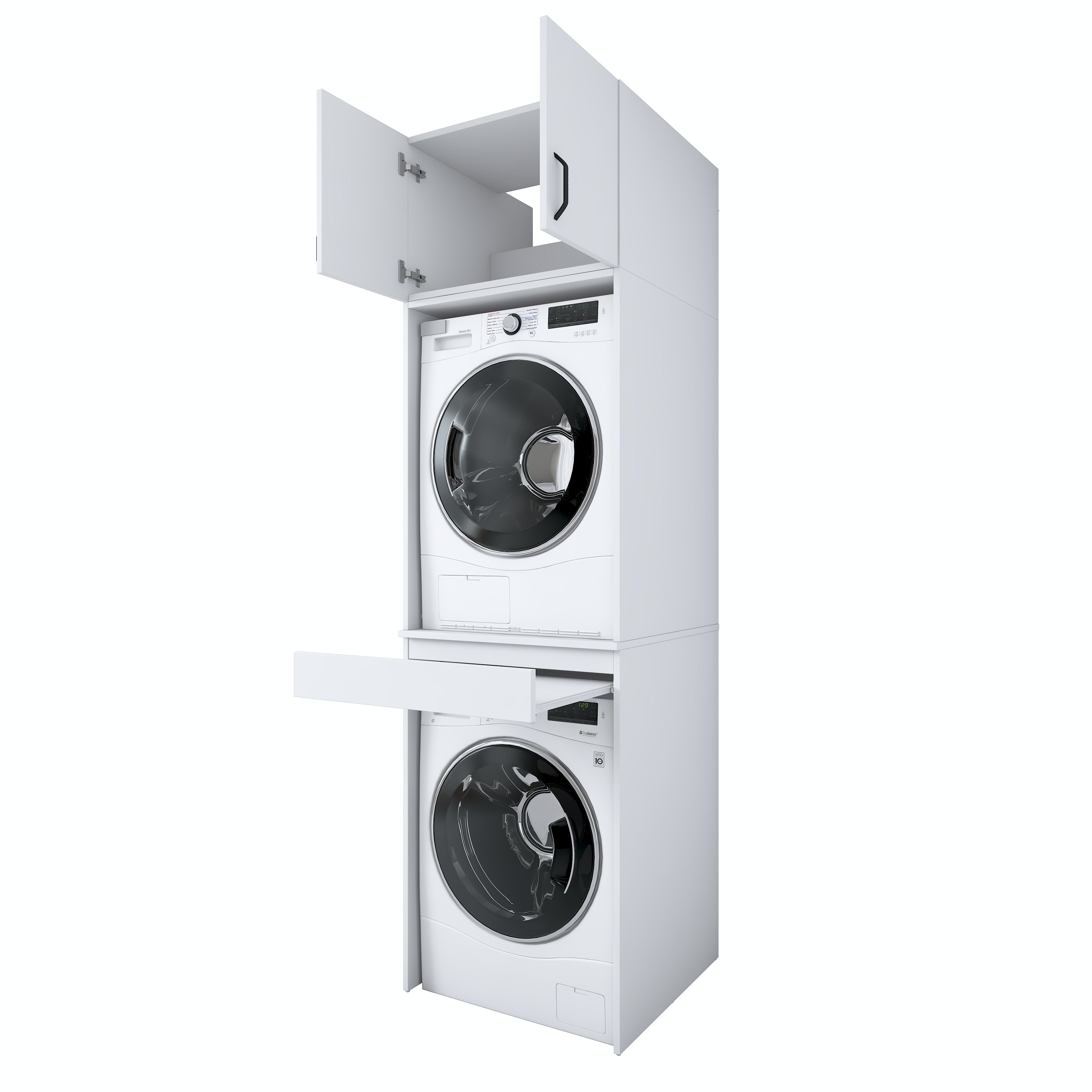 Rani KD116 Çamaşır Ve Kurutma Makinesi Dolabı Çekmeceli Raflı Banyo Dolabı Beyaz
