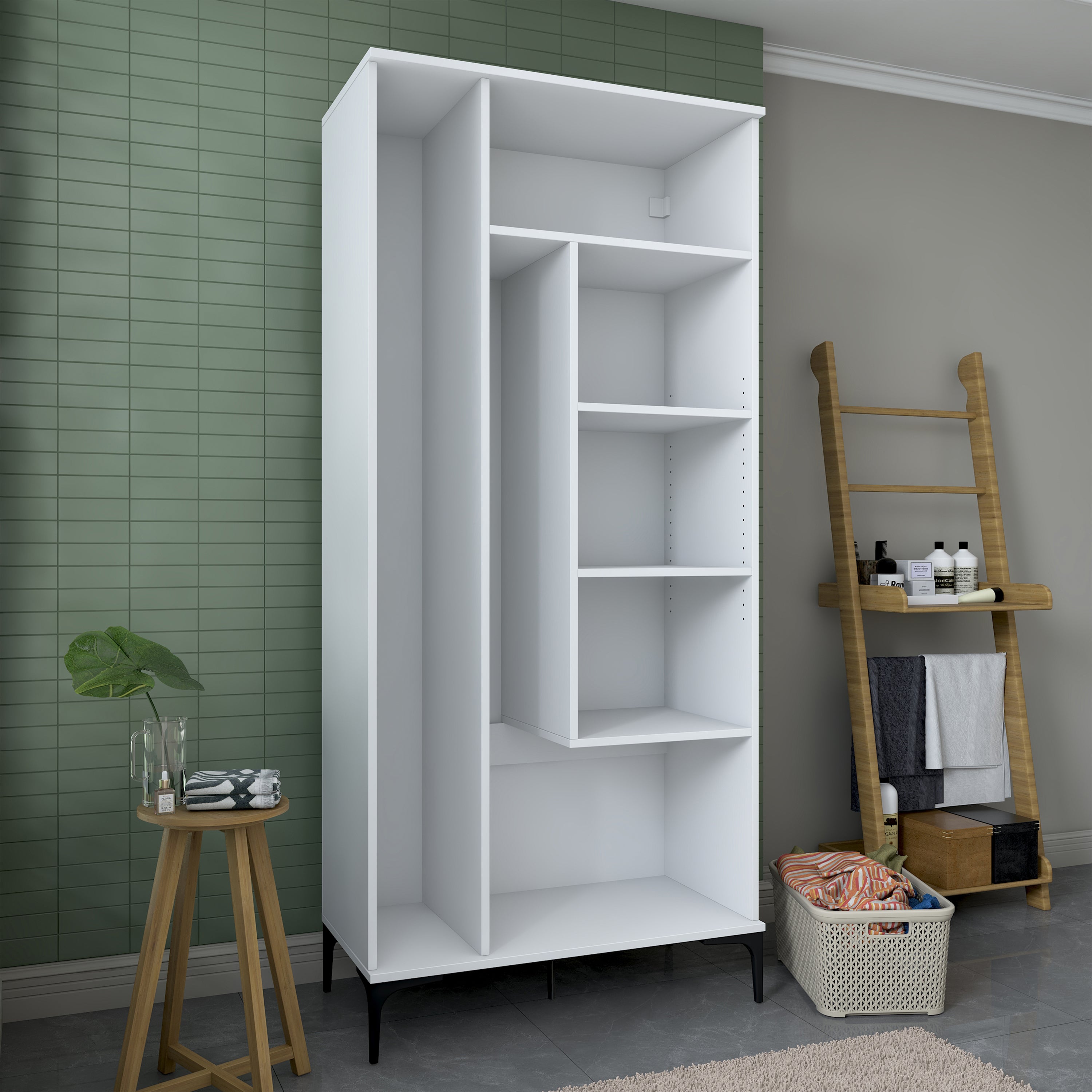 Rani KC104 Banyo Dolabı 2 Kapaklı 4 Raflı Çok Amaçlı Dolap Beyaz