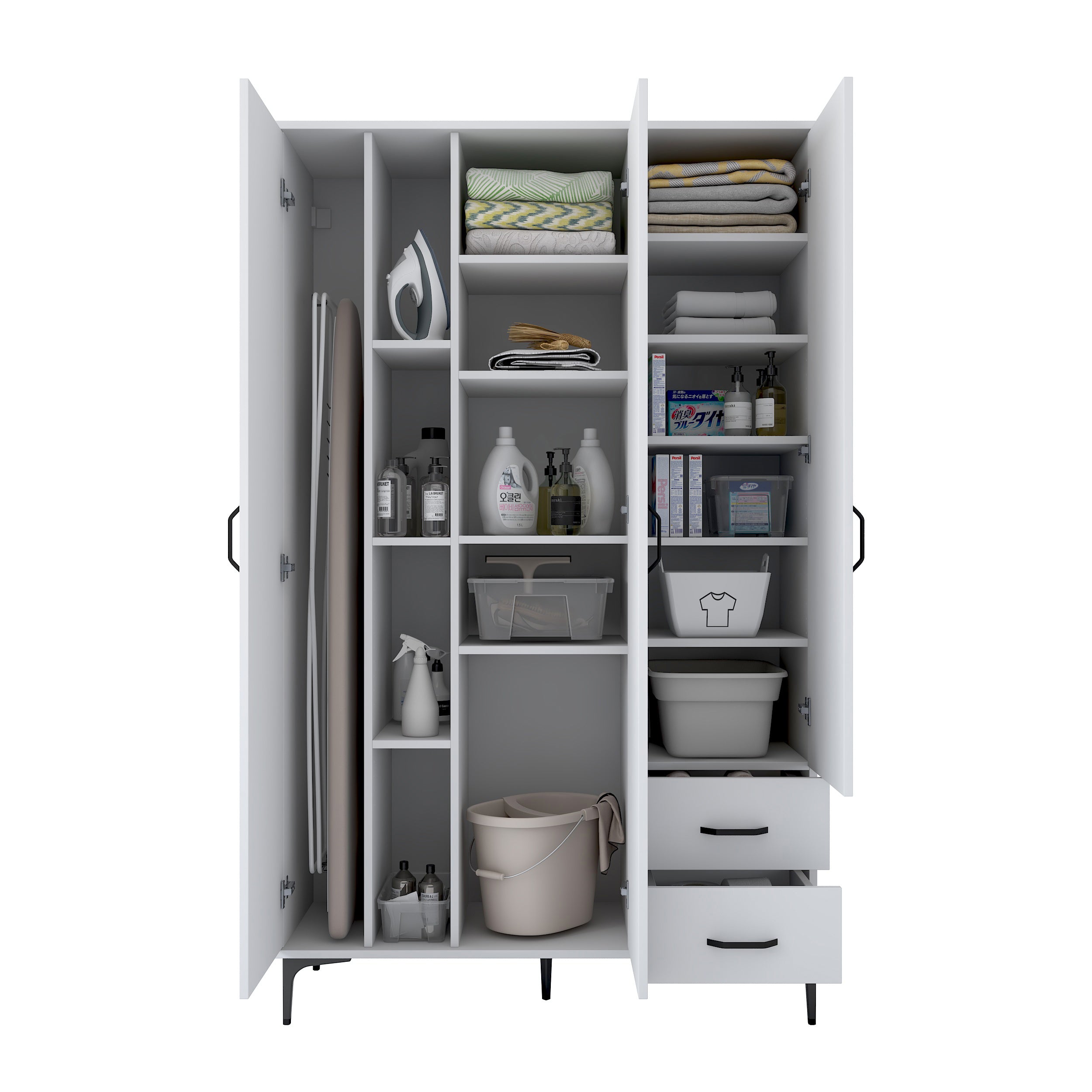 Rani KC105 Banyo Dolabı 3 Kapaklı 13 Raflı 2 Çekmeceli Çok Amaçlı Dolap Beyaz