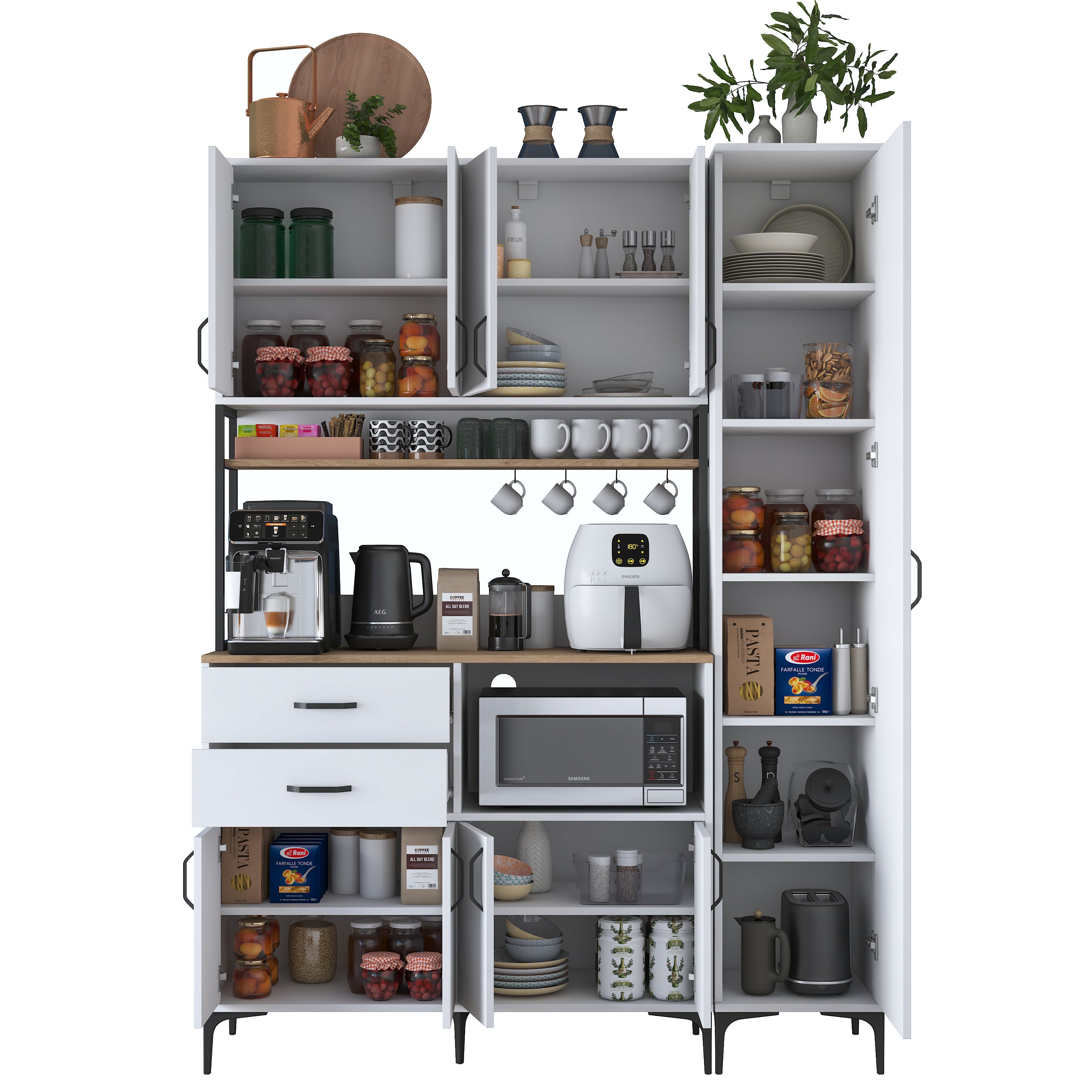 Rani JE260 Çok Amaçlı Dolap 9 Kapaklı Çekmeceli Raflı Kiler Mutfak Dol