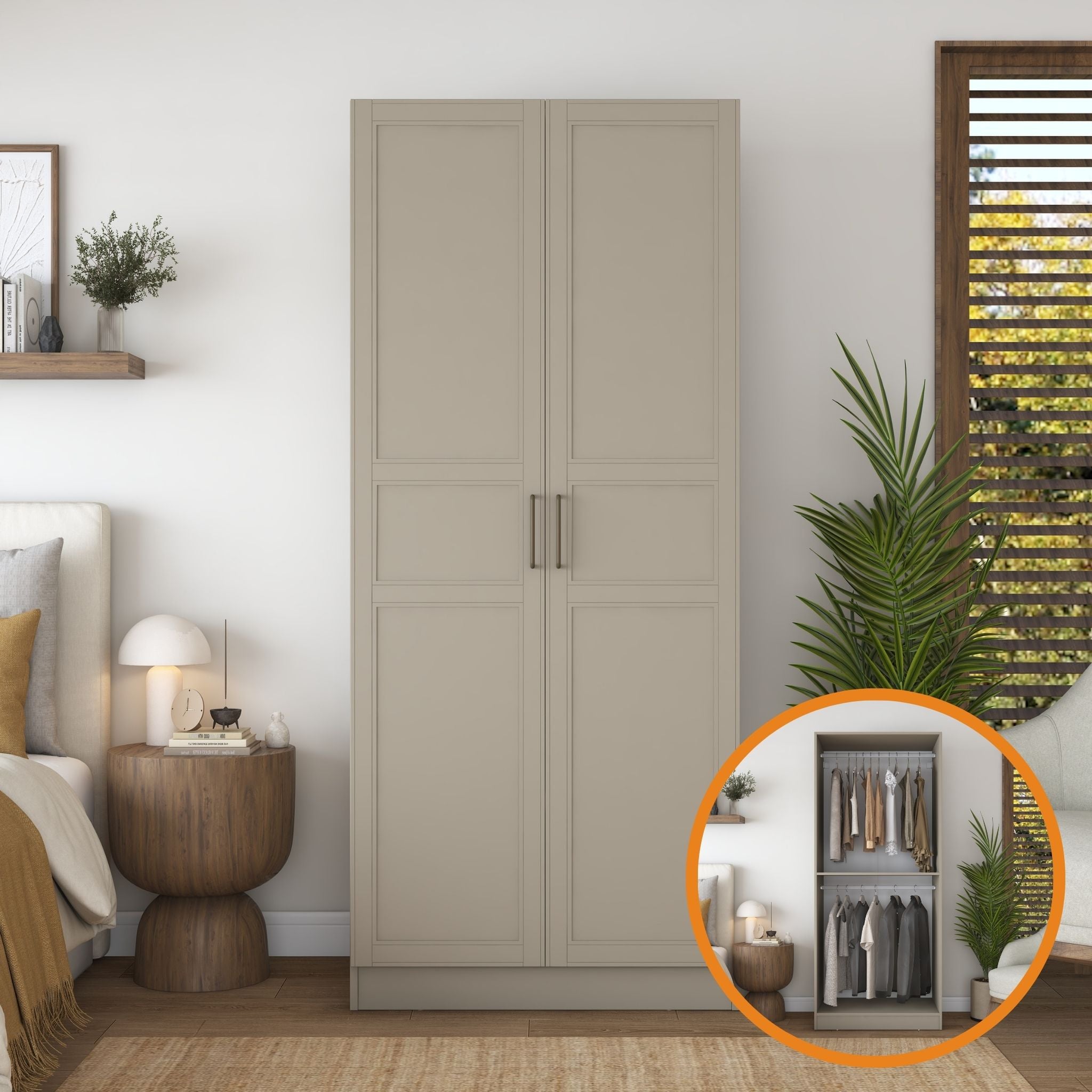 Rani BA248 Membran Kapaklı Gardırop 2 Kapaklı Raflı 2 Askılı Elbise Dolabı Kumtaşı