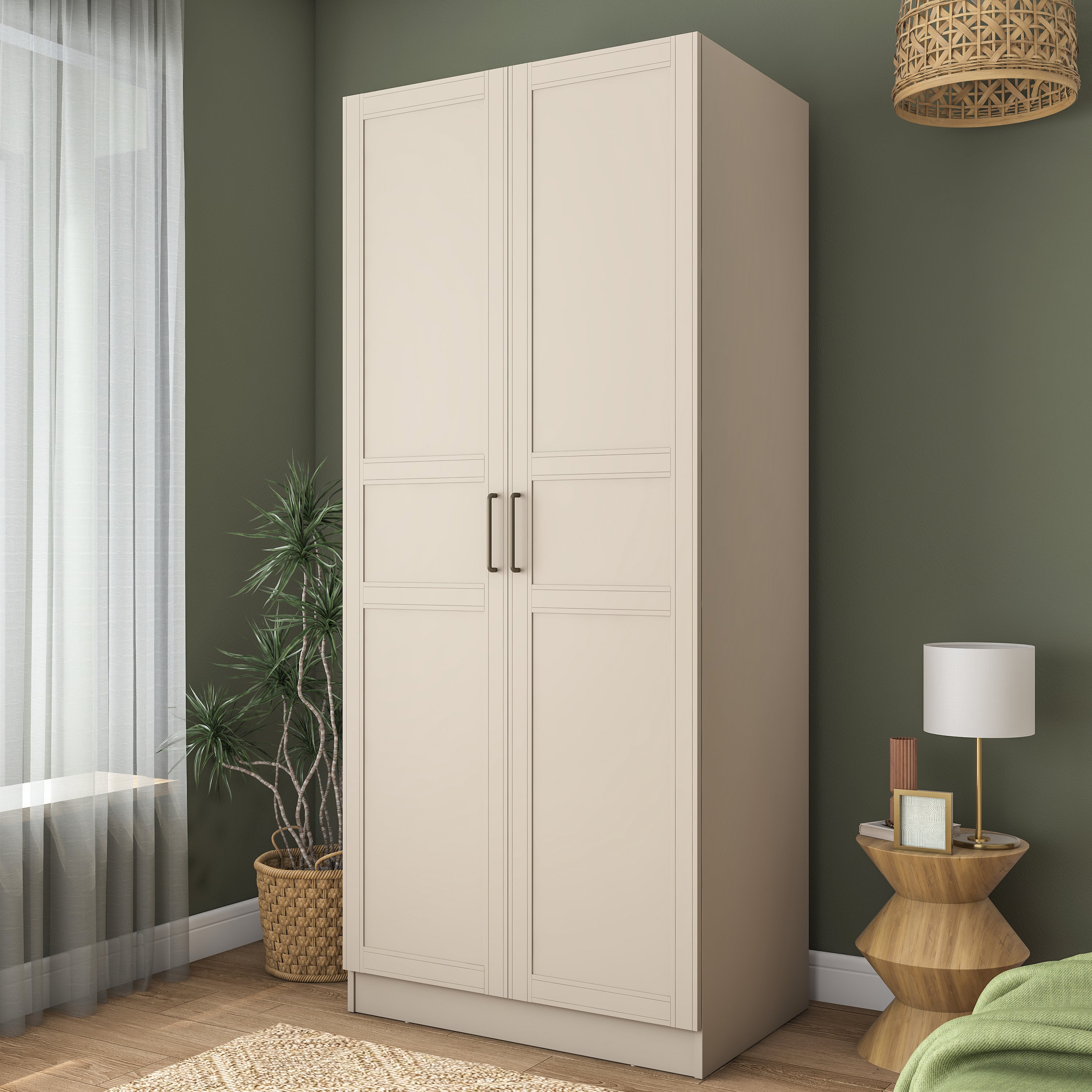Rani BA248 Membran Kapaklı Gardırop 2 Kapaklı Raflı 2 Askılı Elbise Dolabı Kumtaşı