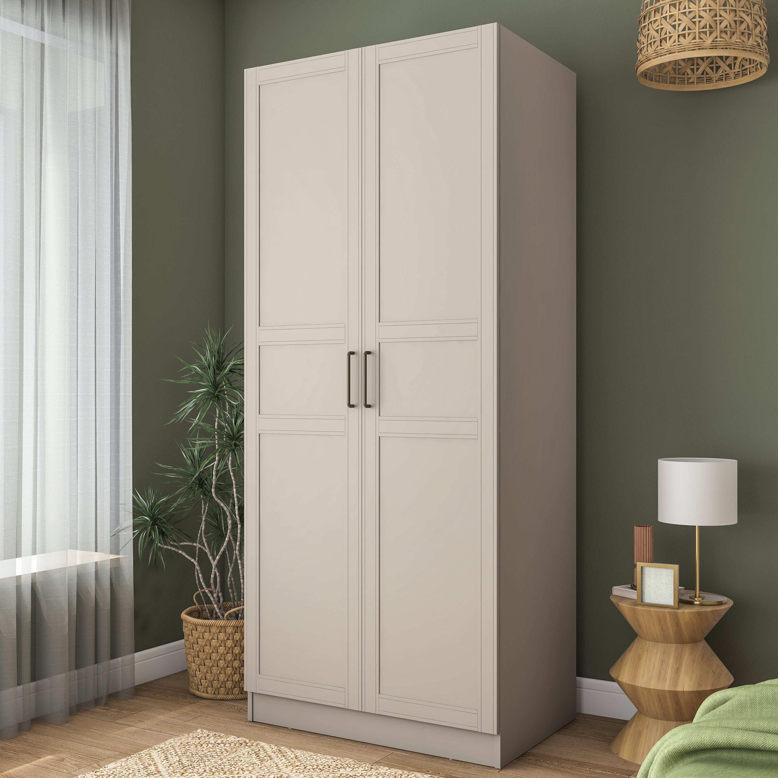 Rani BA248 Membran Kapaklı Gardırop 2 Kapaklı Raflı 2 Askılı Elbise Dolabı Kumtaşı