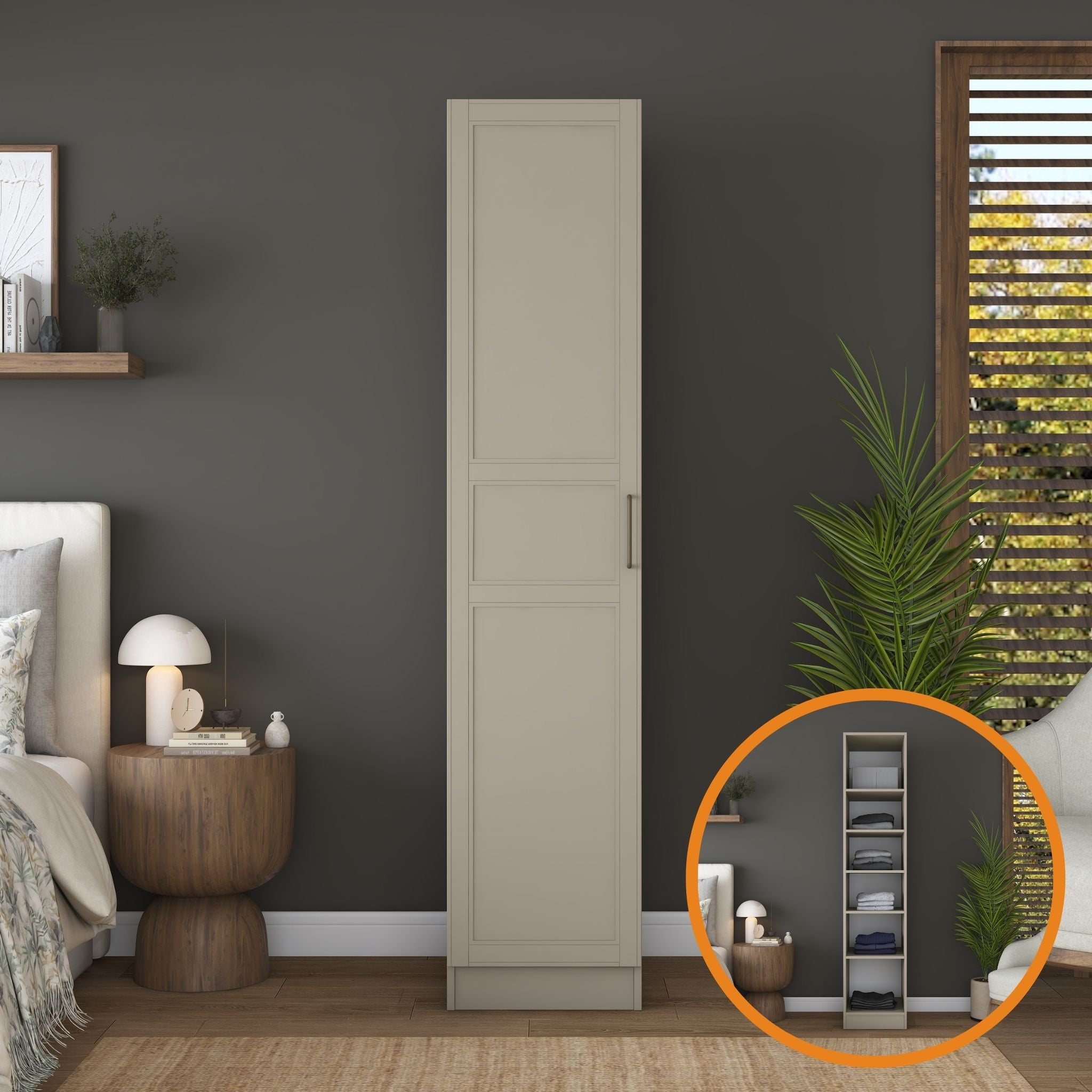 Rani BA251 Membran Kapaklı Gardırop Tek Kapaklı 5 Raflı Elbise Dolabı Kumtaşı
