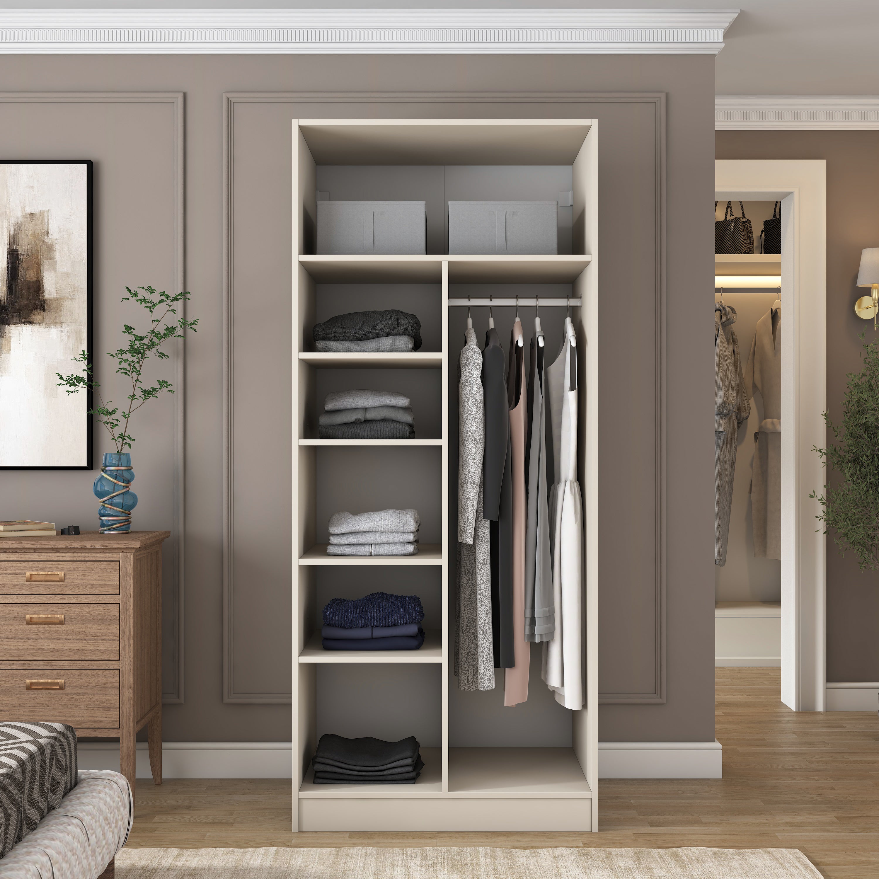 Rani BA240 Gardırop 2 Kapaklı 5 Raflı Askılı Elbise Dolabı Kumtaşı