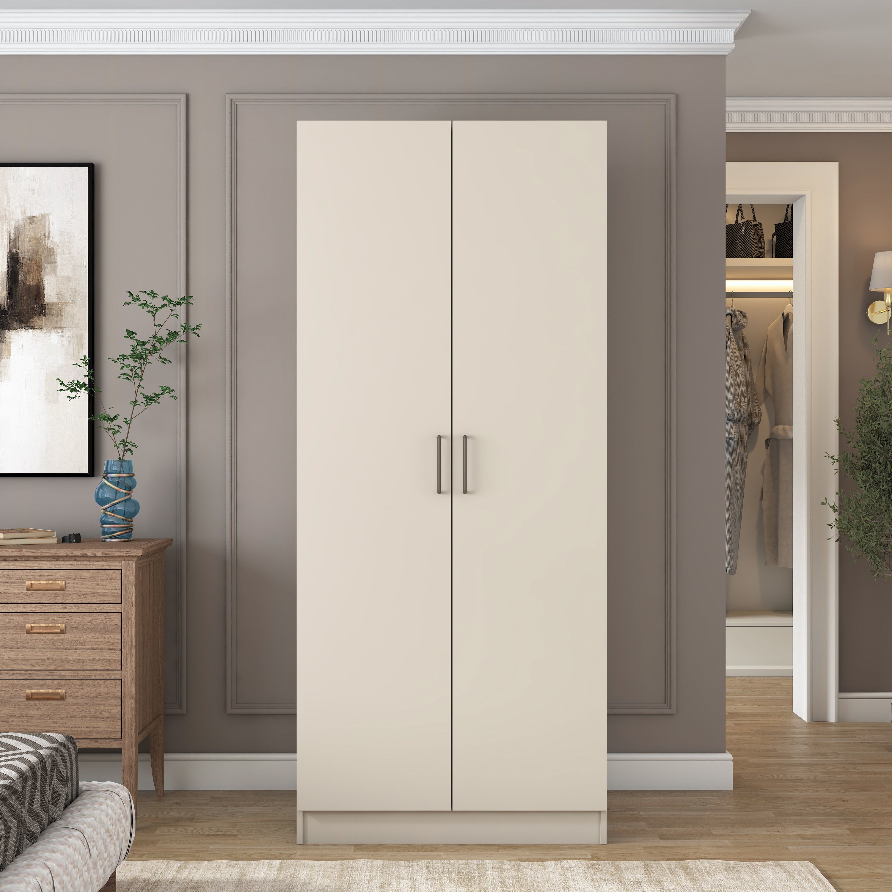 Rani BA240 Gardırop 2 Kapaklı 5 Raflı Askılı Elbise Dolabı Kumtaşı