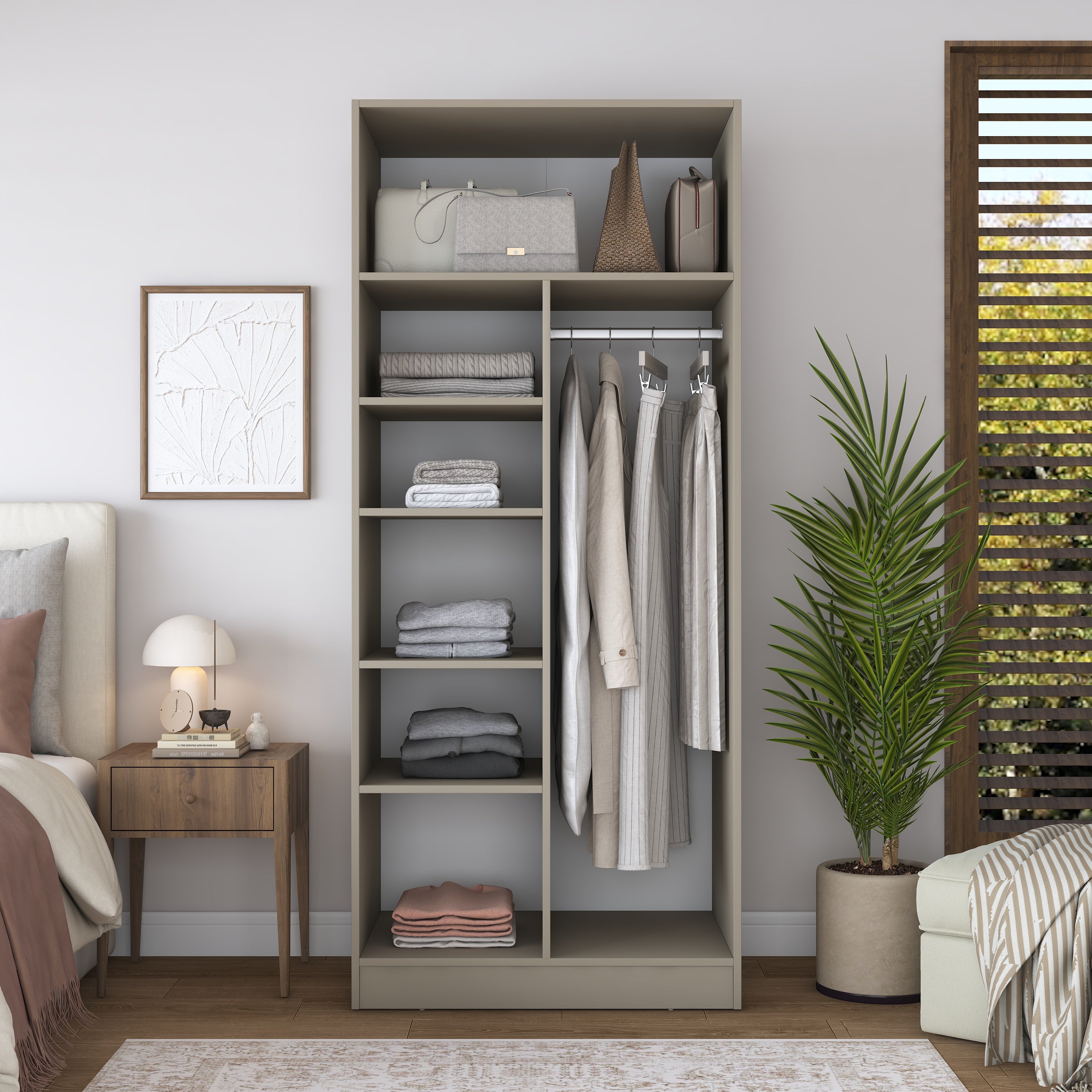 Rani BA240 Gardırop 2 Kapaklı 5 Raflı Askılı Elbise Dolabı Kumtaşı