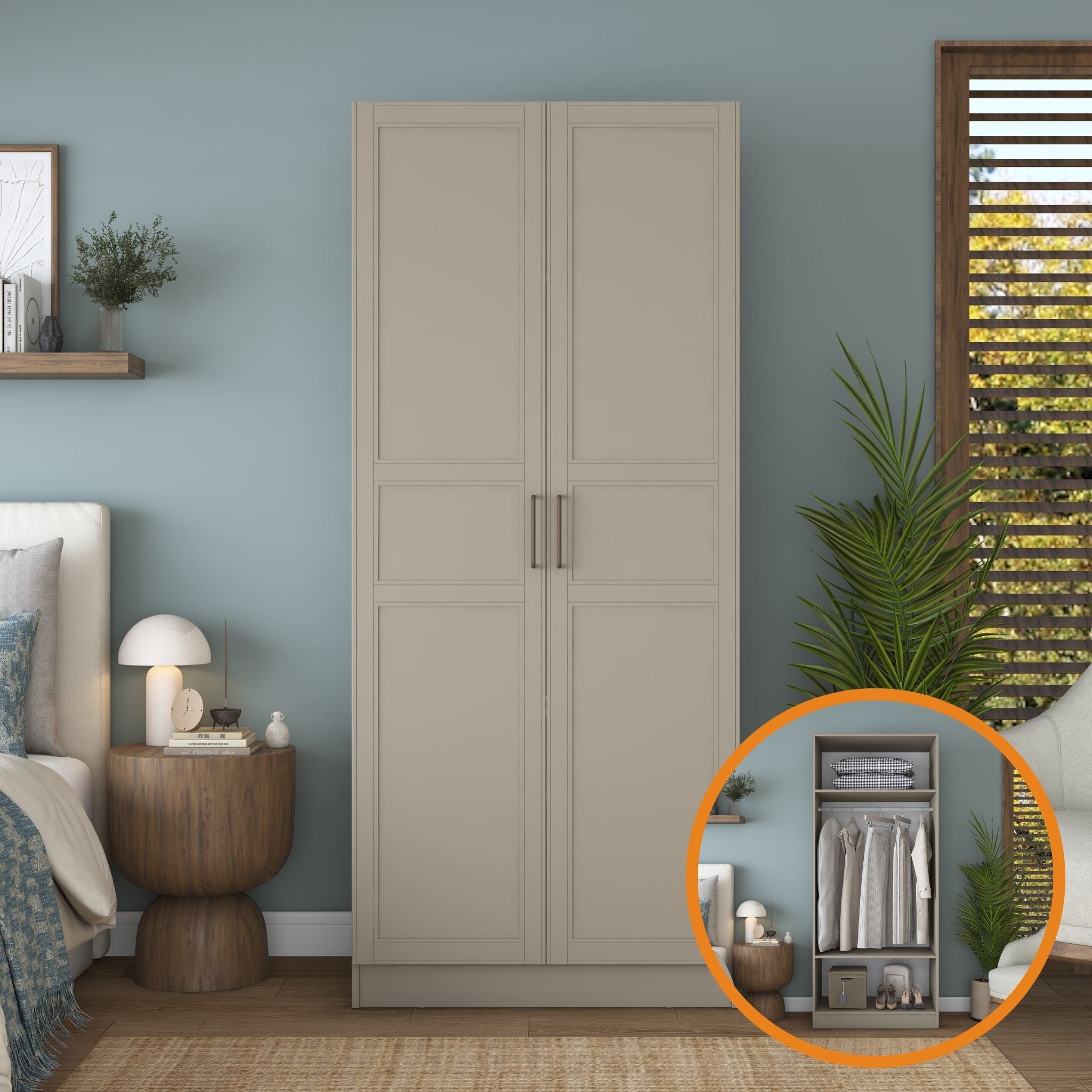 Rani BA250 Membran Kapaklı Gardırop 2 Kapaklı 2 Raflı Elbise Dolabı Kumtaşı