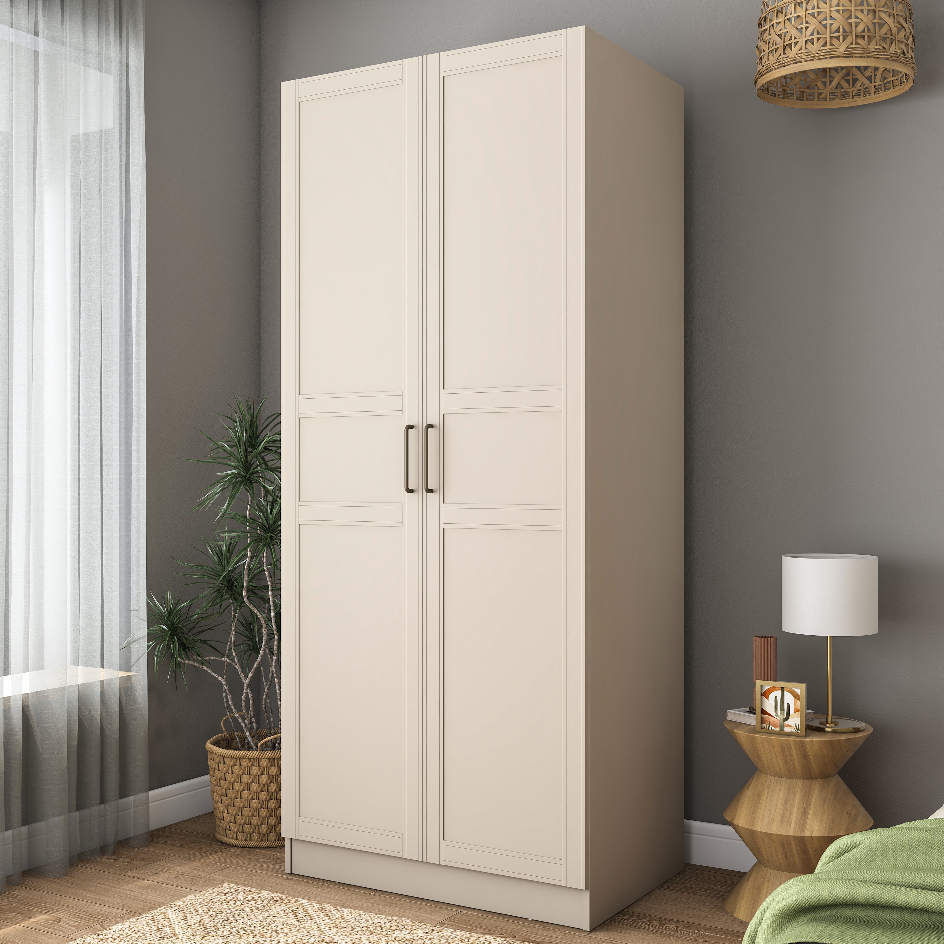 Rani BA250 Membran Kapaklı Gardırop 2 Kapaklı 2 Raflı Elbise Dolabı Kumtaşı