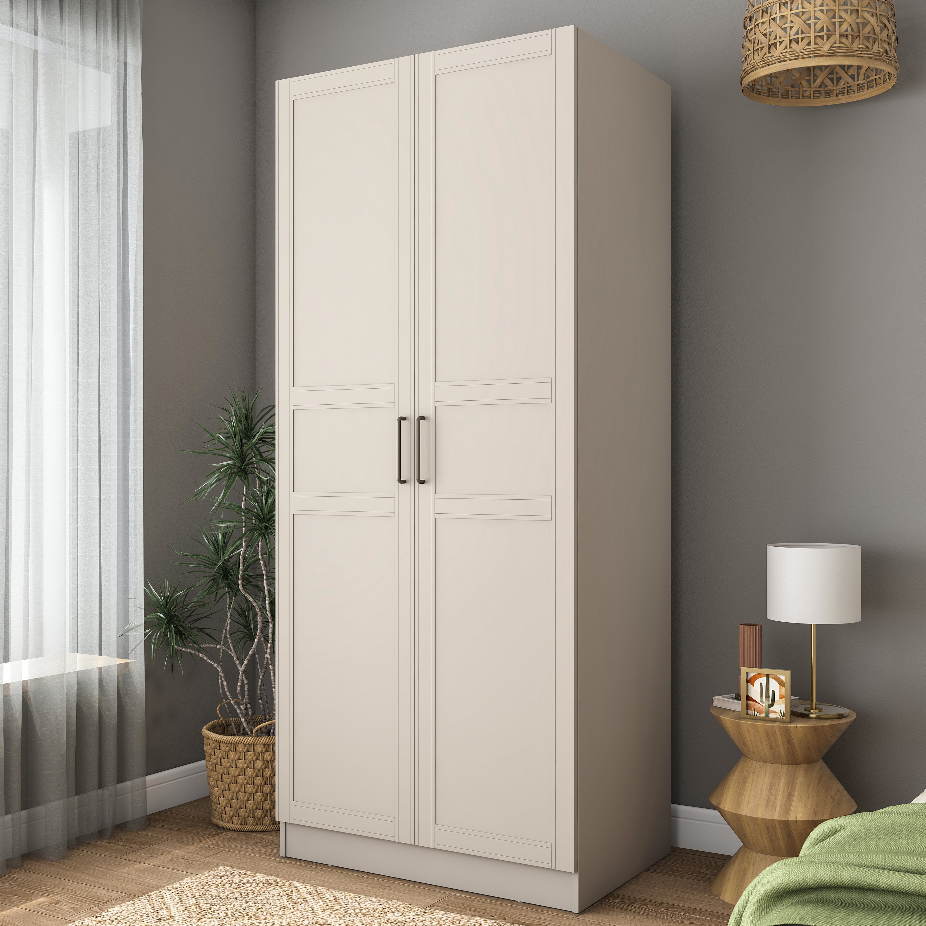 Rani BA250 Membran Kapaklı Gardırop 2 Kapaklı 2 Raflı Elbise Dolabı Kumtaşı