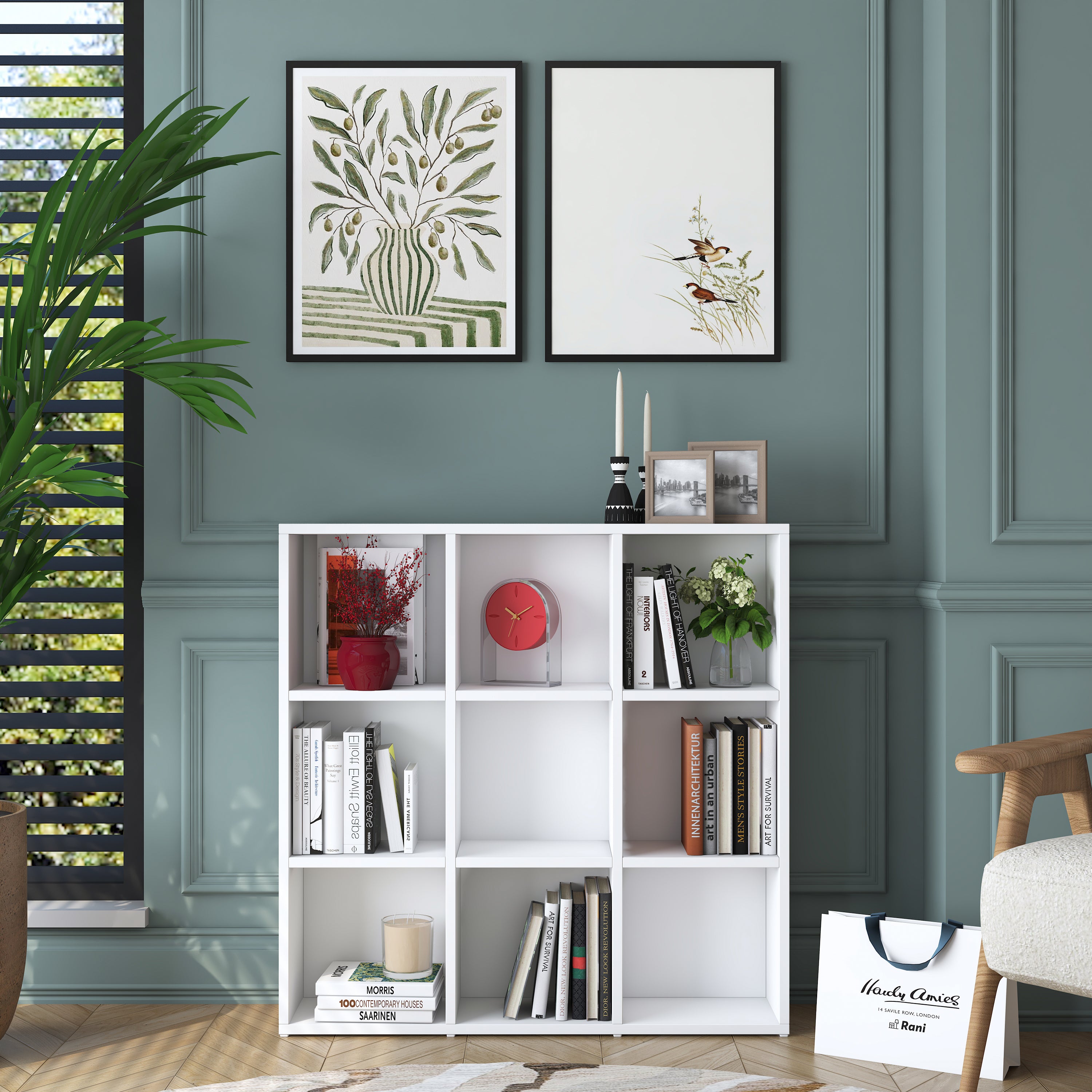 Rani HC121 Kitaplık 6 Raflı Çalışma Odası Kütüphane Modern Duvar Rafı Beyaz