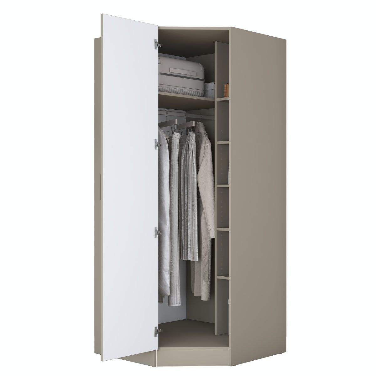 Rani BA252 Membran Kapaklı Köşe Modül Gardırop Tek Kapaklı 6 Raflı Askılı Elbise Dolabı Kumtaşı