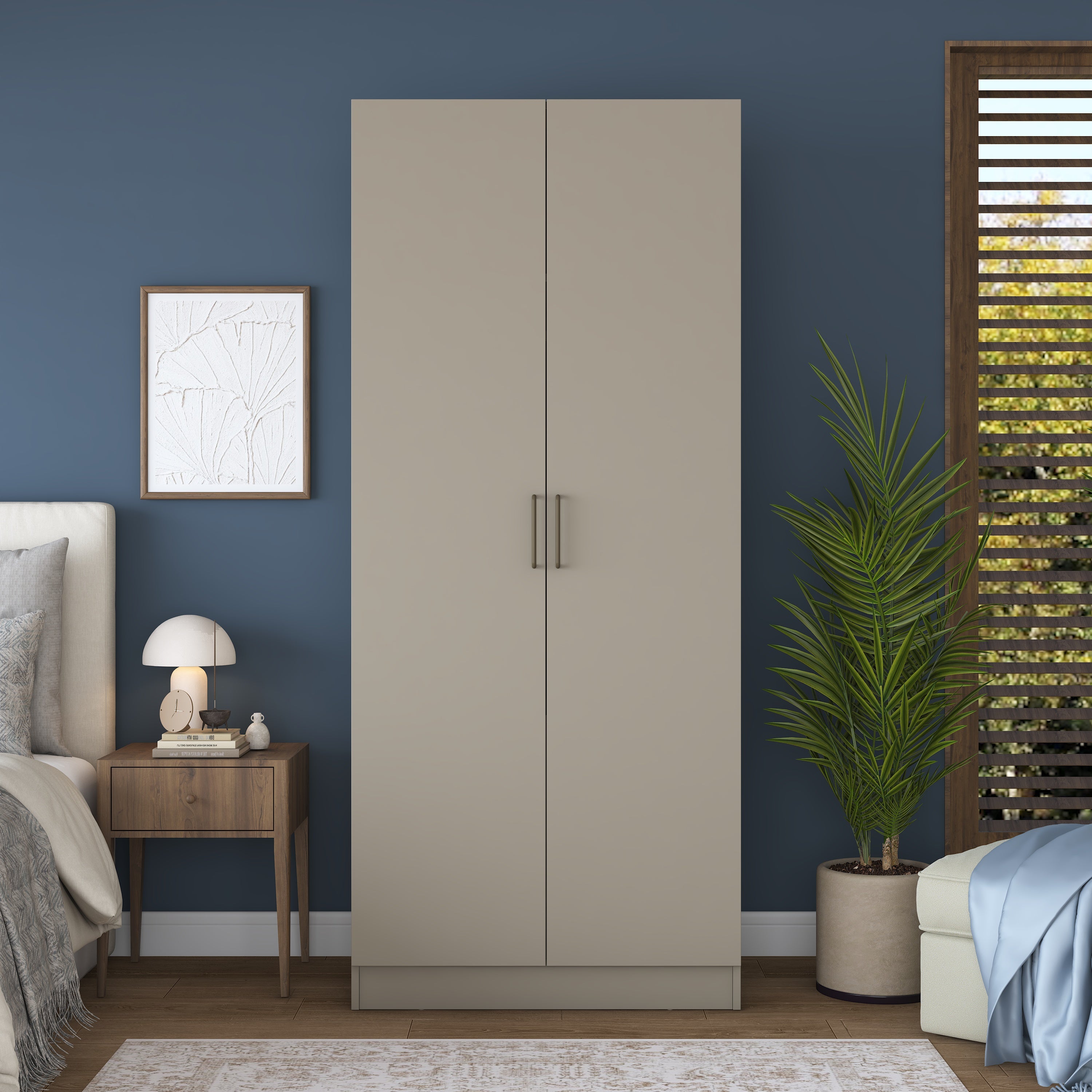 Rani BA241 Gardırop 2 Kapaklı 6 Raflı 2 Askılı Elbise Dolabı Kumtaşı