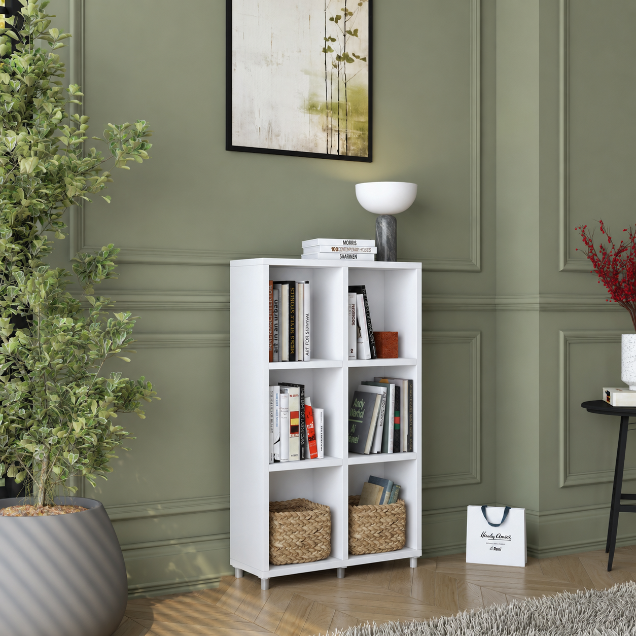 Rani HC120 Kitaplık 4 Raflı Çalışma Odası Kütüphane Modern Duvar Rafı Beyaz