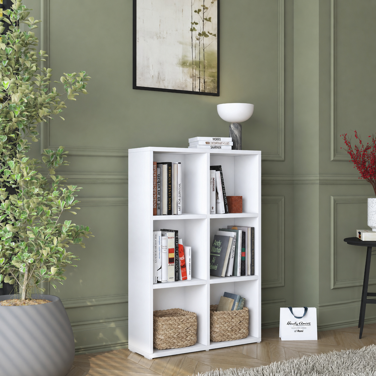 Rani HC120 Kitaplık 4 Raflı Çalışma Odası Kütüphane Modern Duvar Rafı Beyaz