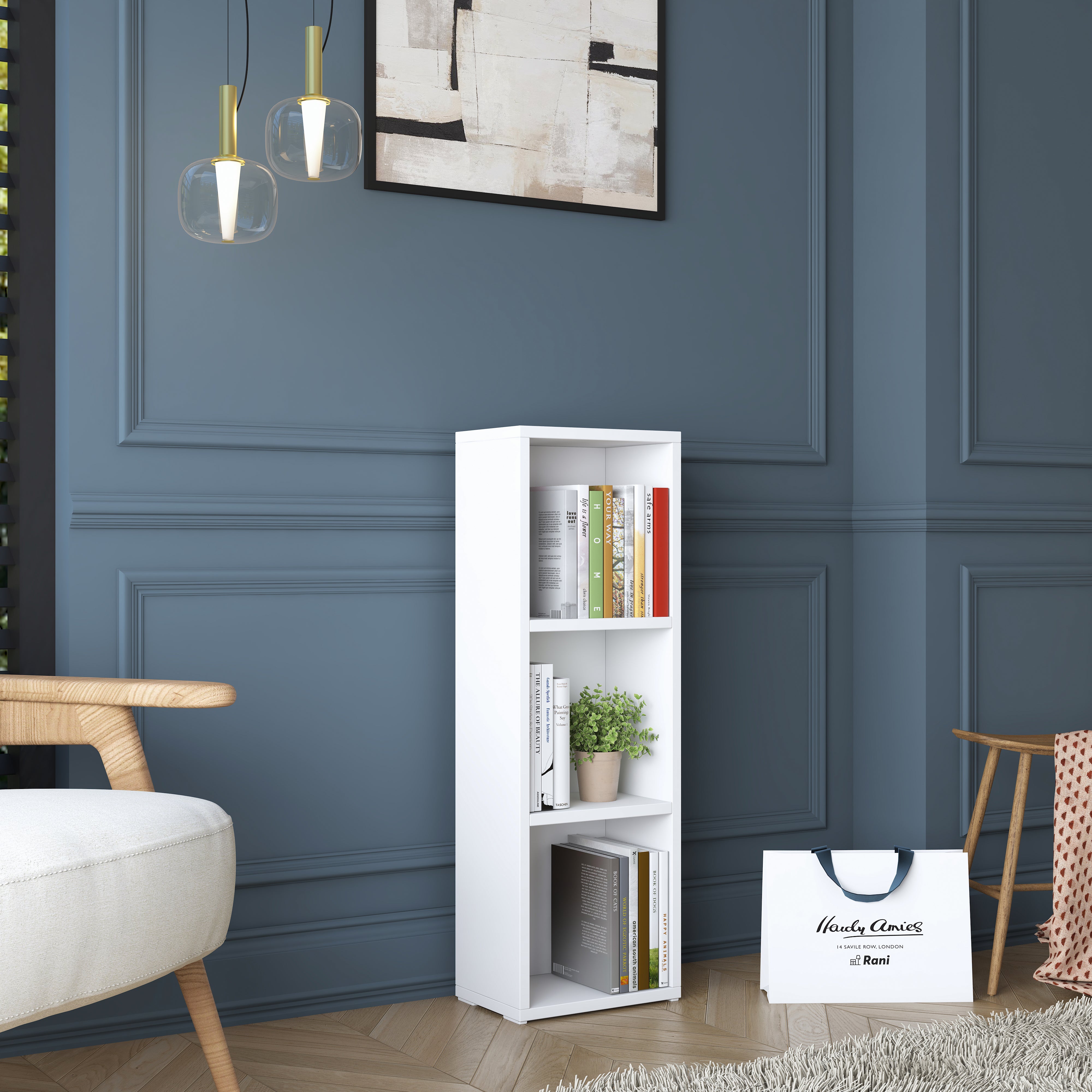 Rani HC119 Kitaplık 2 Raflı Çalışma Odası Kütüphane Modern Duvar Rafı Beyaz