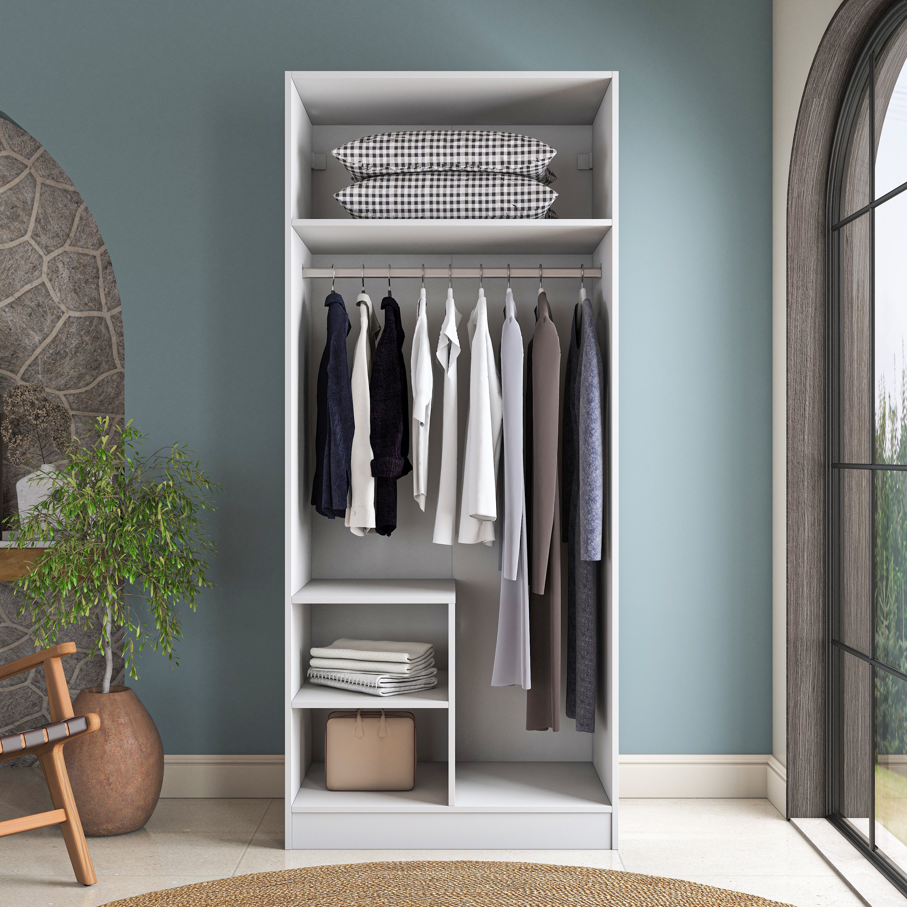 Rani BA227 Membran Kapaklı Gardırop 2 Raflı 2 Kapaklı Askılı Elbise Dolabı Beyaz