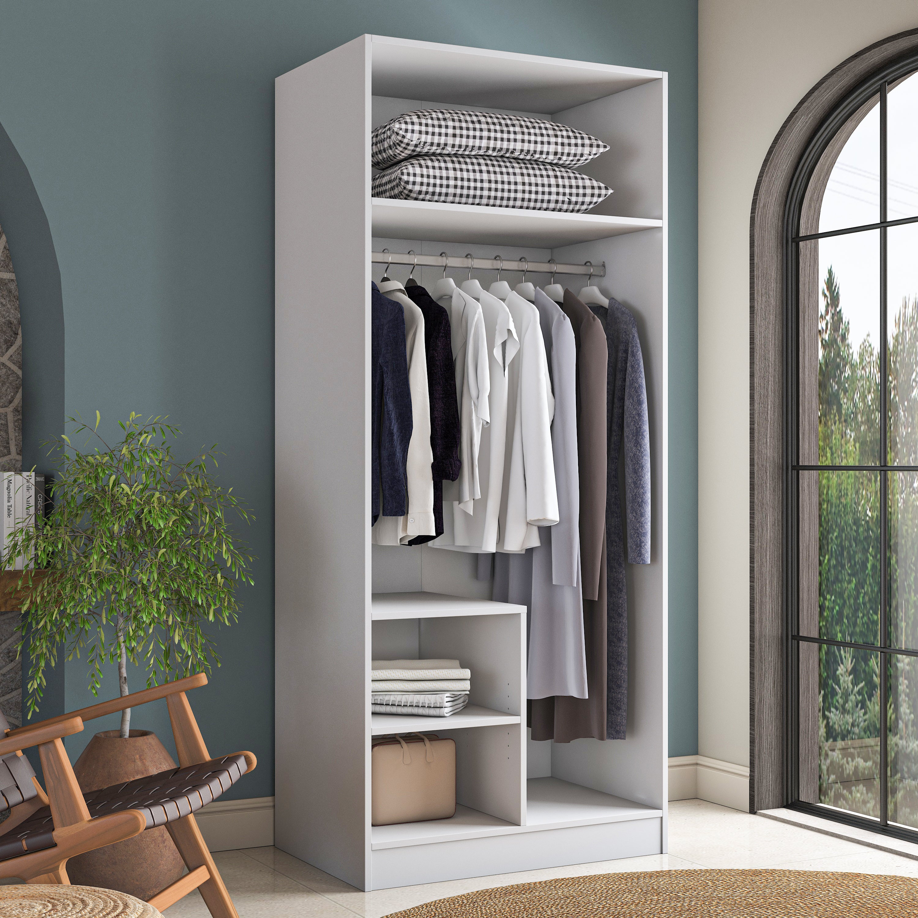 Rani BA227 Membran Kapaklı Gardırop 2 Raflı 2 Kapaklı Askılı Elbise Dolabı Beyaz